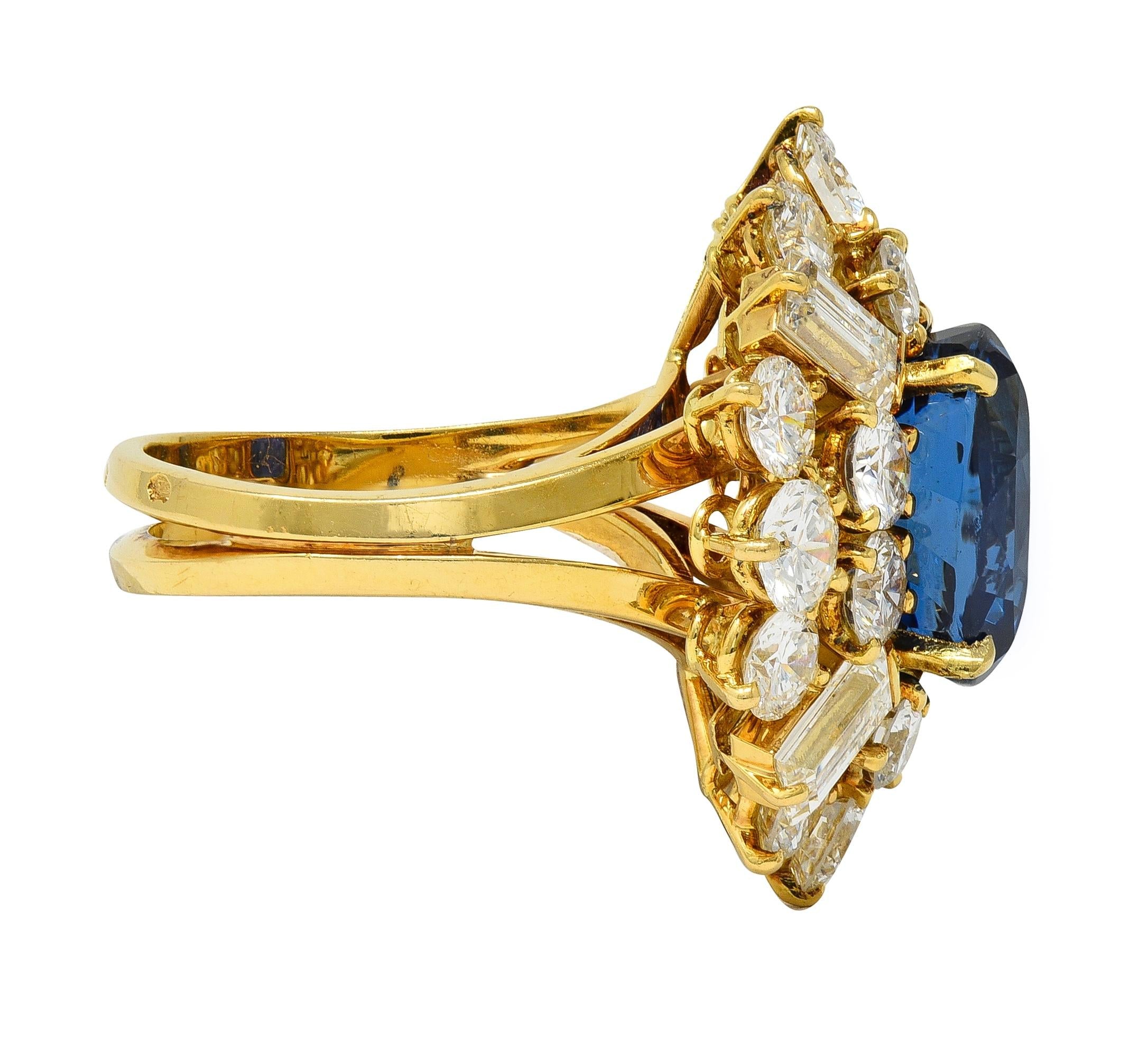 Fred Paris French 13.56 CTW No Heat Ceylon Sapphire Diamond 18K Yellow Gold Ring
