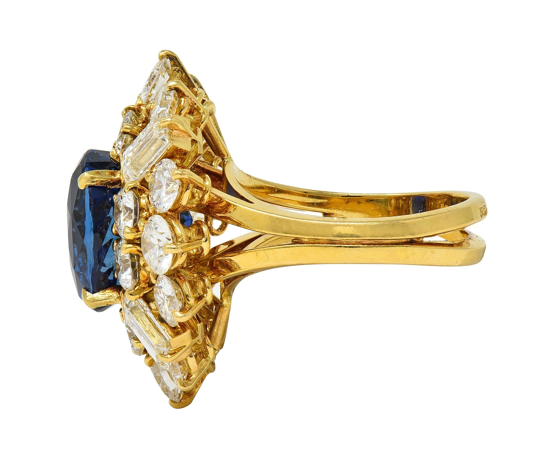 Fred Paris French 13.56 CTW No Heat Ceylon Sapphire Diamond 18K Yellow Gold Ring