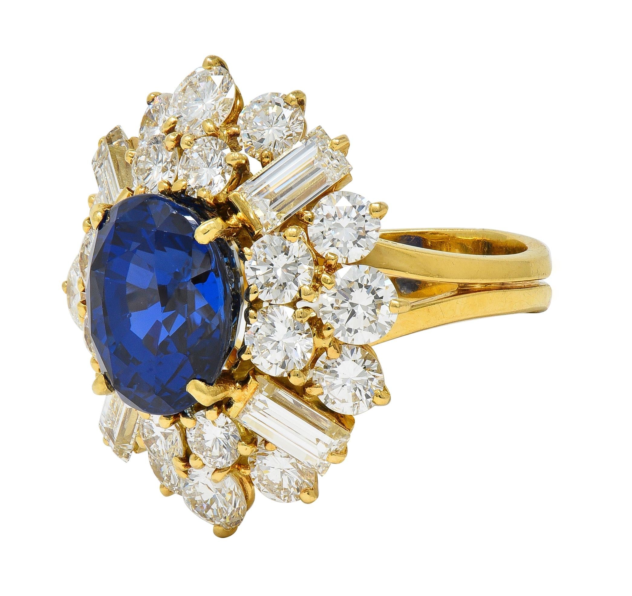 Fred Paris French 13.56 CTW No Heat Ceylon Sapphire Diamond 18K Yellow Gold Ring