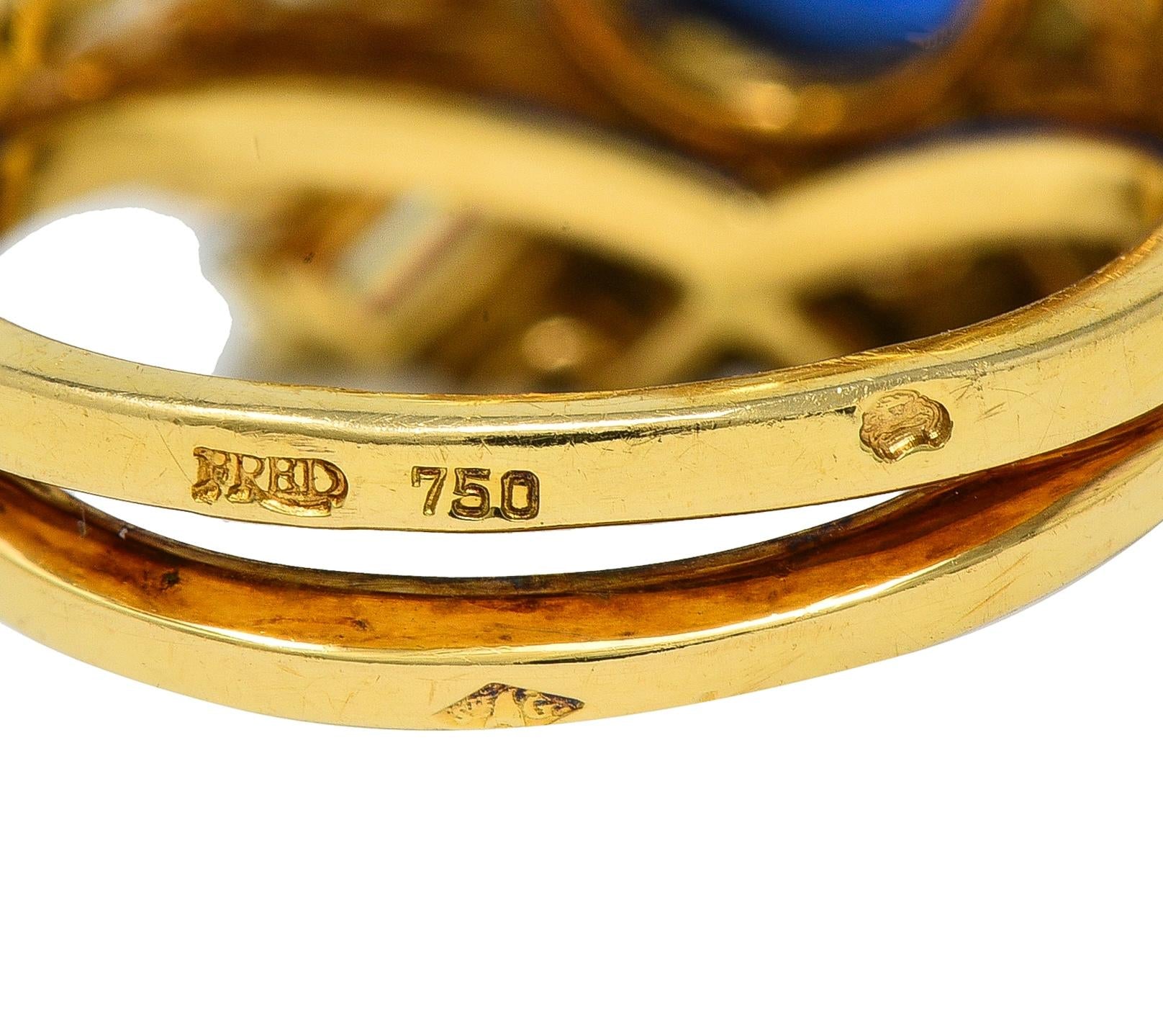 Fred Paris French 13.56 CTW No Heat Ceylon Sapphire Diamond 18K Yellow Gold Ring