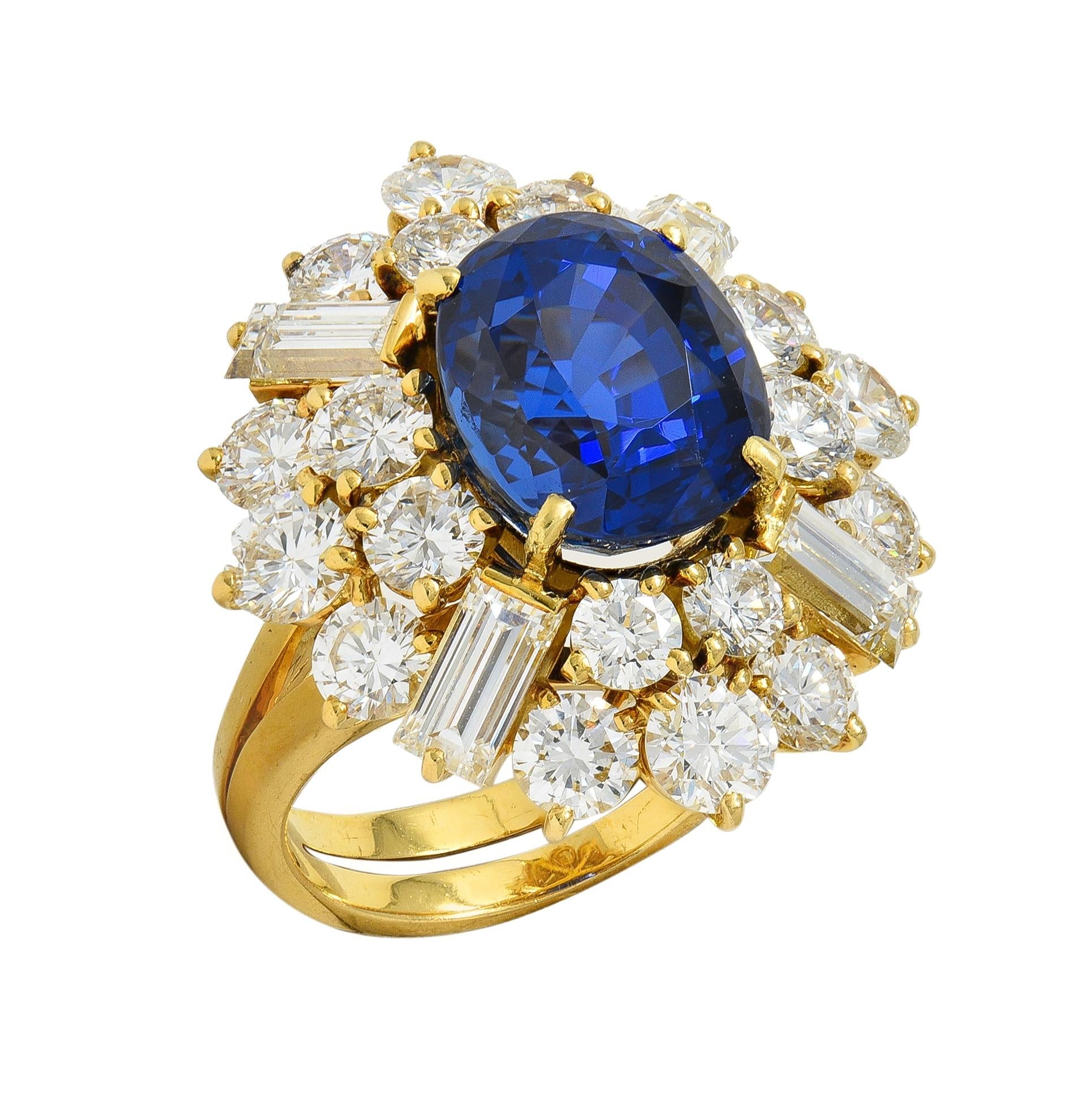 Fred Paris French 13.56 CTW No Heat Ceylon Sapphire Diamond 18K Yellow Gold Ring