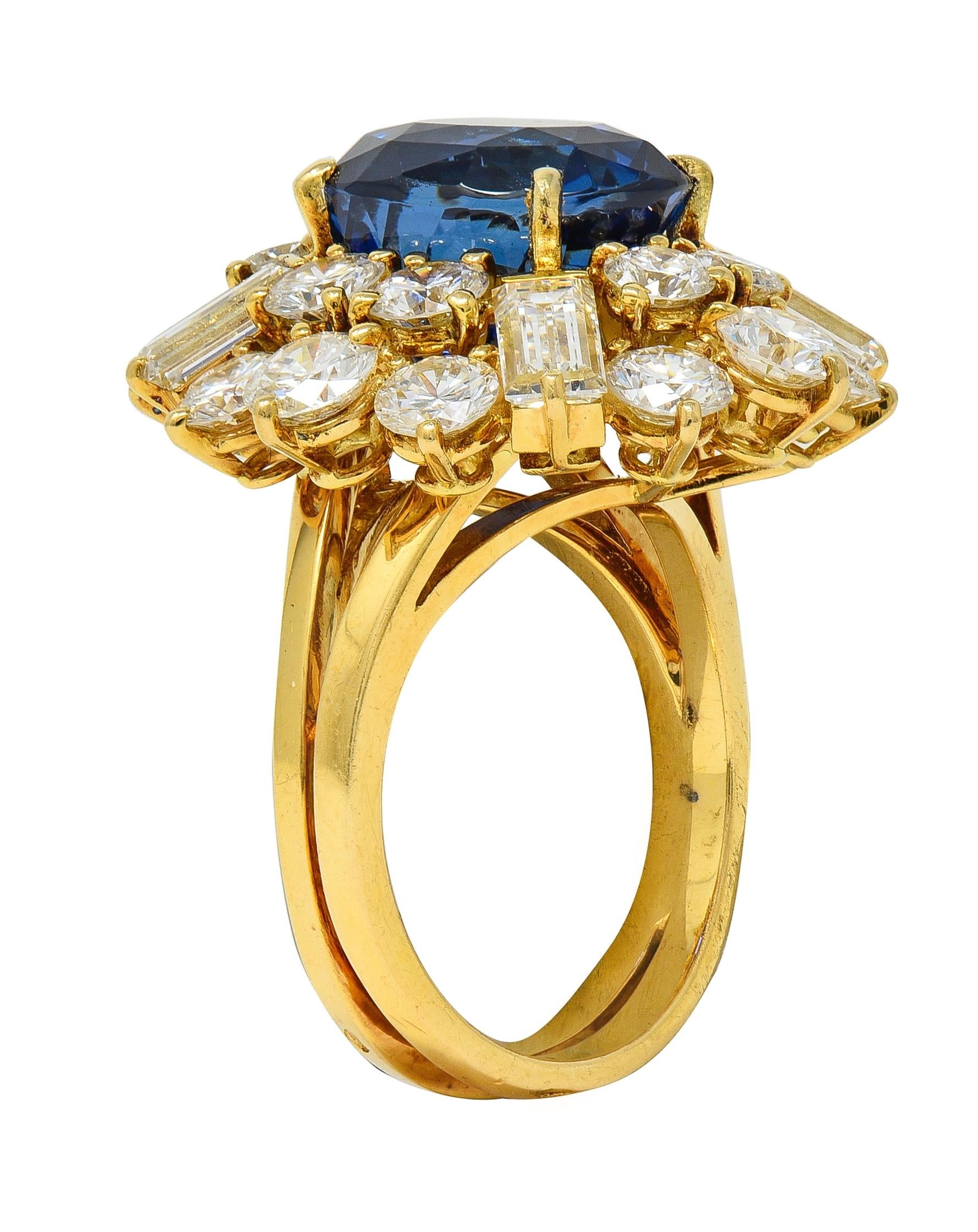 Fred Paris French 13.56 CTW No Heat Ceylon Sapphire Diamond 18K Yellow Gold Ring
