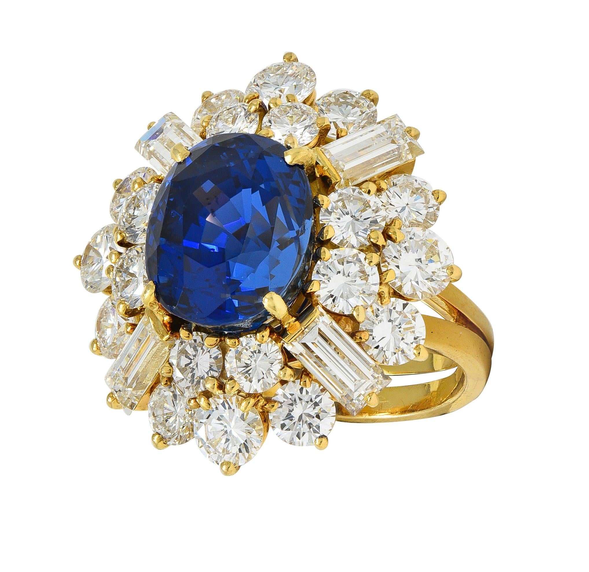 Fred Paris French 13.56 CTW No Heat Ceylon Sapphire Diamond 18K Yellow Gold Ring