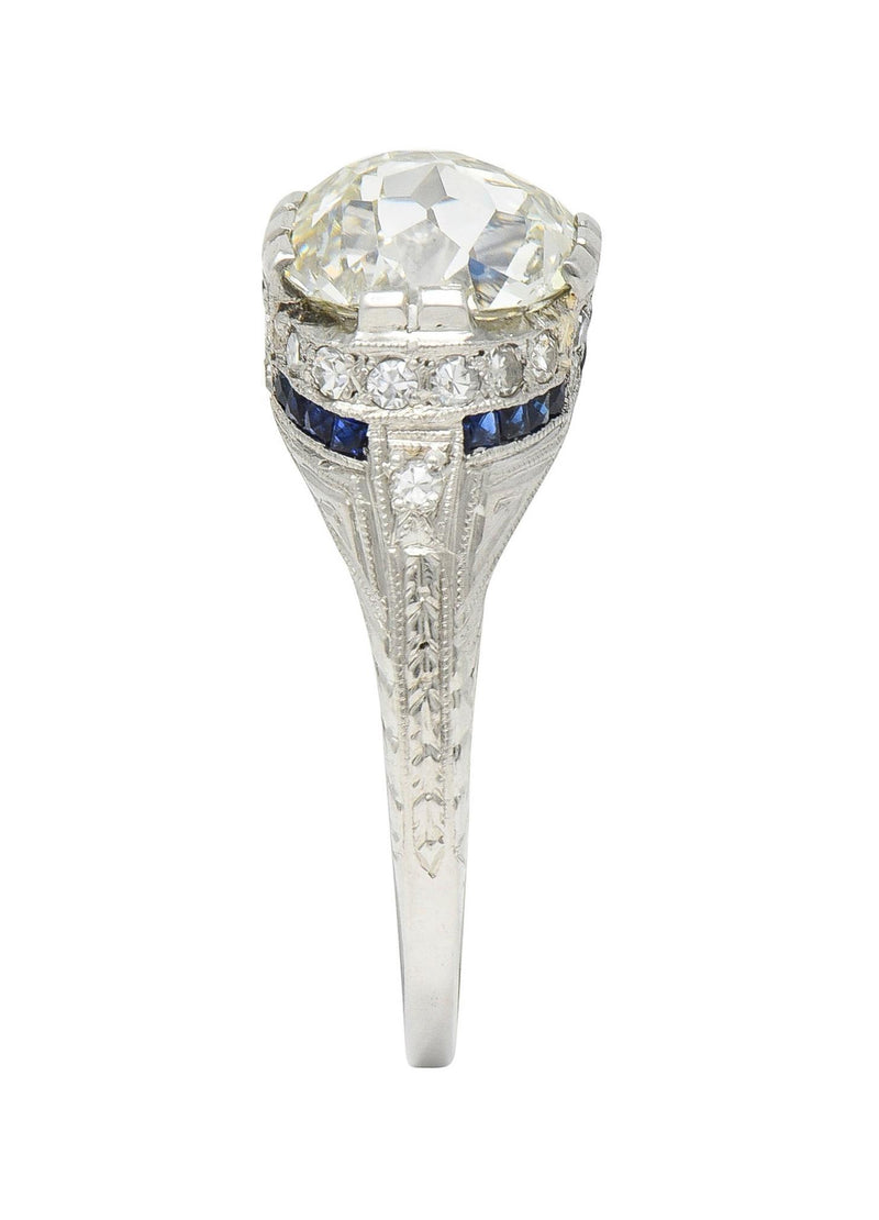 Art Deco 3.29 CTW Jubilee Diamond Sapphire Platinum Vintage Engagement Ring GIA
