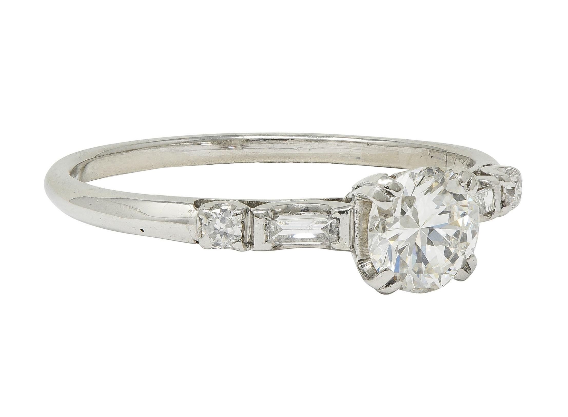 Mid-Century 0.85 CTW Transitional Cut Diamond Platinum Vintage Engagement Ring