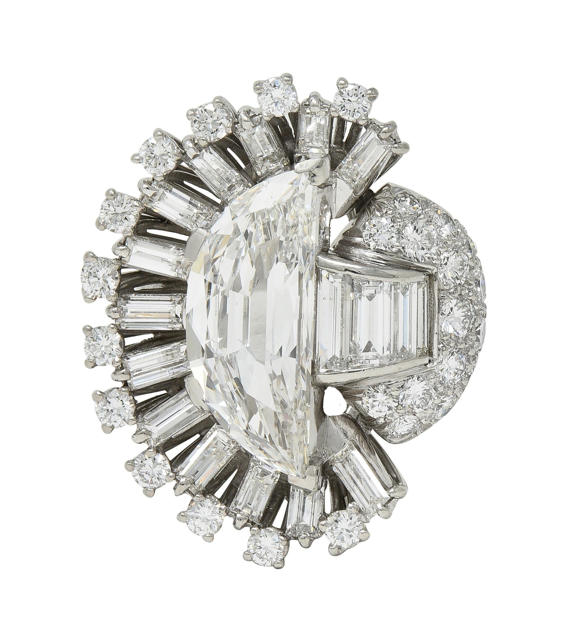 Oscar Heyman 1946 Mid Century Diamond Platinum Vintage Half-Moon Spray Ring