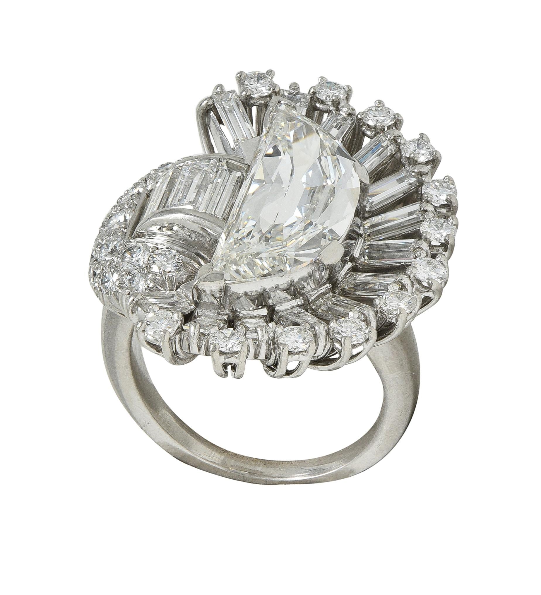 Oscar Heyman 1946 Mid Century Diamond Platinum Vintage Half-Moon Spray Ring