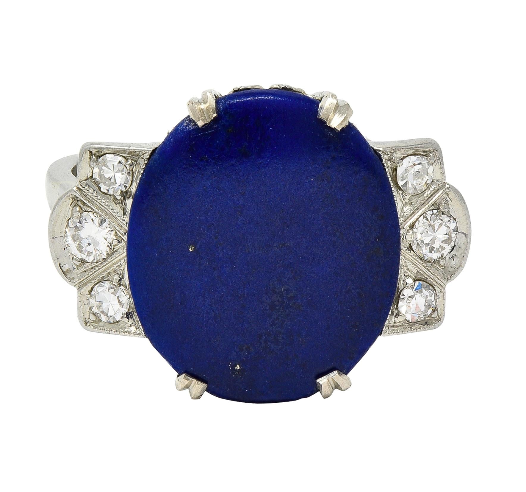 Art Deco Lapis Lazuli Diamond 18 Karat Gold Vintage Fleur-De-Lis Cocktail Ring