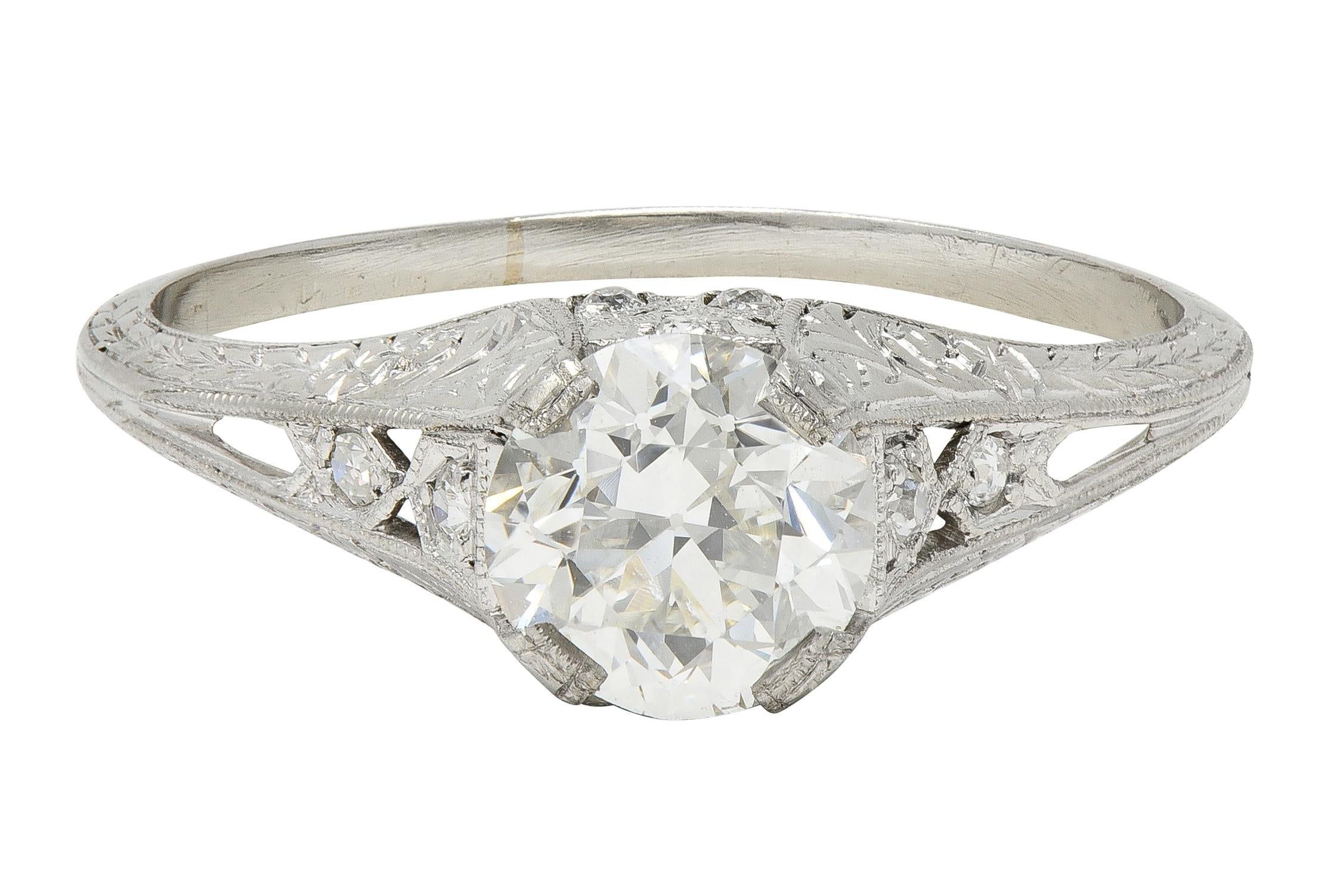 Art Deco 1.13 CTW Old European Diamond Platinum Scrolling Wheat Engagement Ring