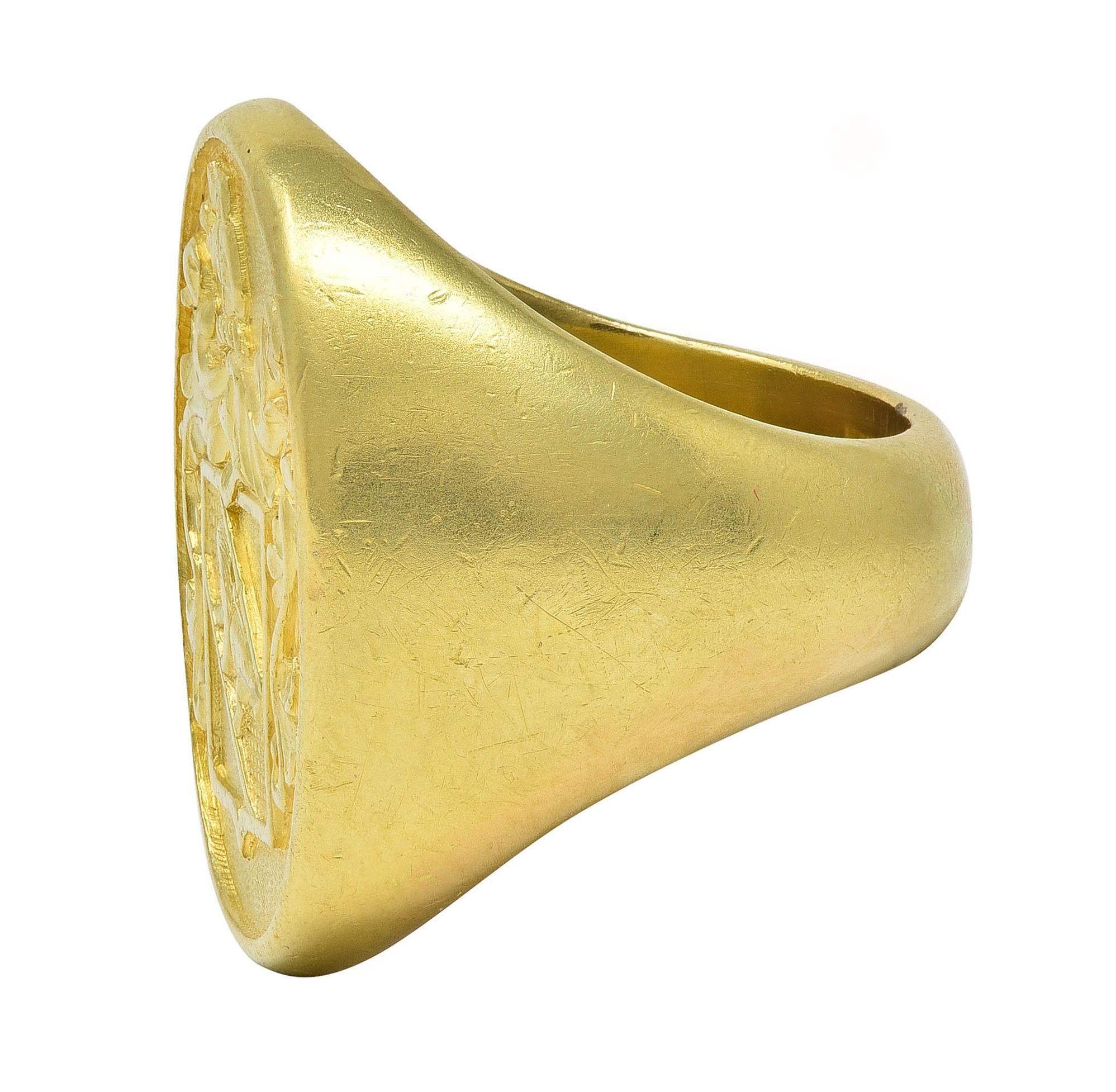 Tiffany & Co. 18 Karat Yellow Gold Vintage Heraldry Unisex Signet Ring