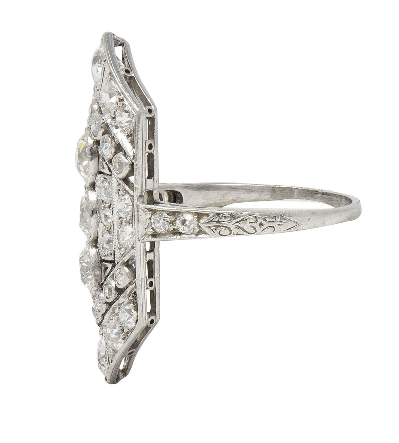Art Deco 2.12 CTW Diamond Platinum Greek Key Navette Vintage Dinner Ring