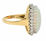 Mid-Century Diamond Opal Platinum 14 Karat Yellow Gold Vintage Halo Cluster Ring