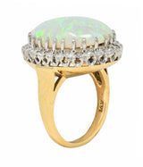 Mid-Century Diamond Opal Platinum 14 Karat Yellow Gold Vintage Halo Cluster Ring