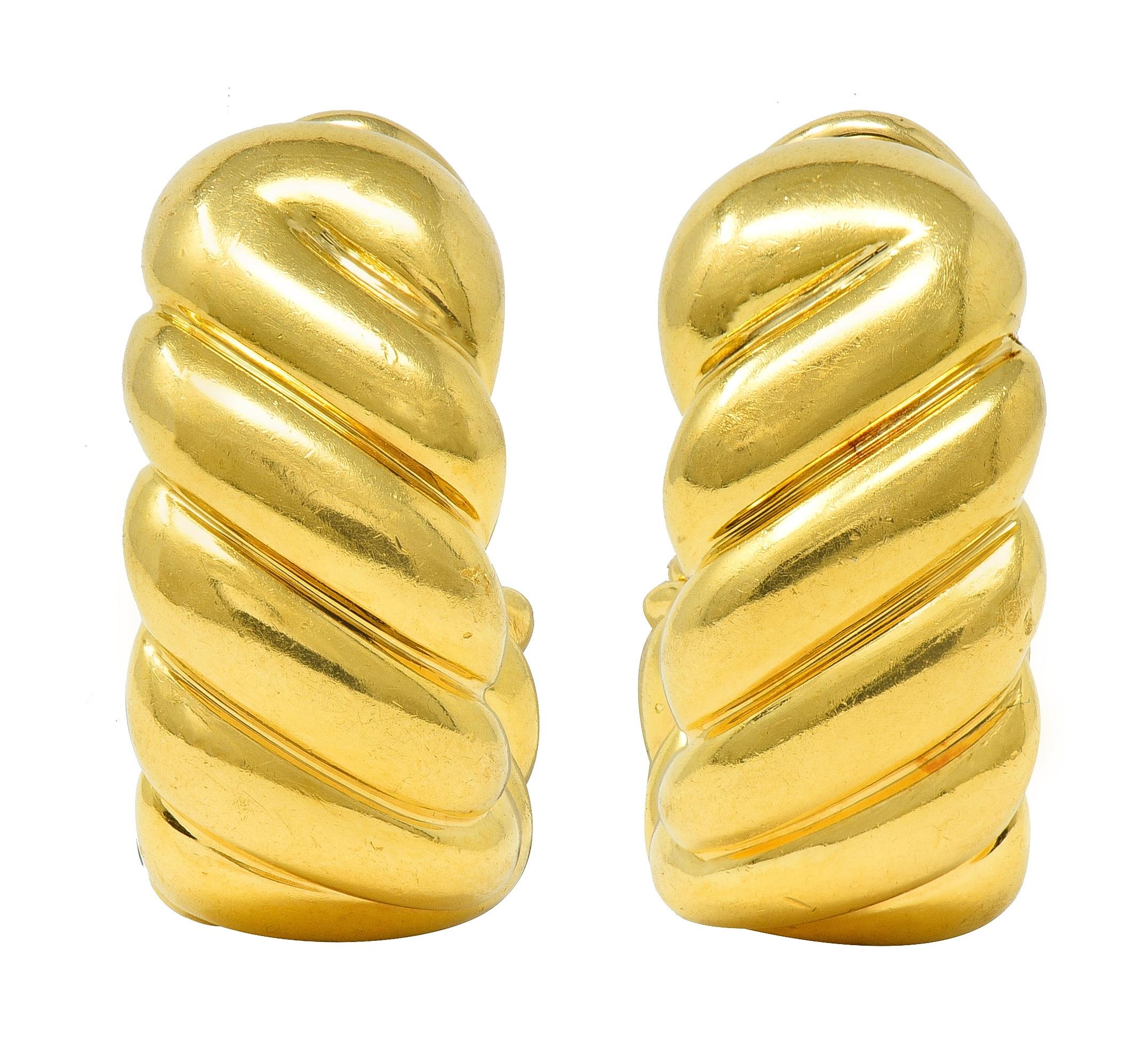 Tiffany & Co. 1980s 18 Karat Yellow Gold Vintage Twist J-Hoop Earrings