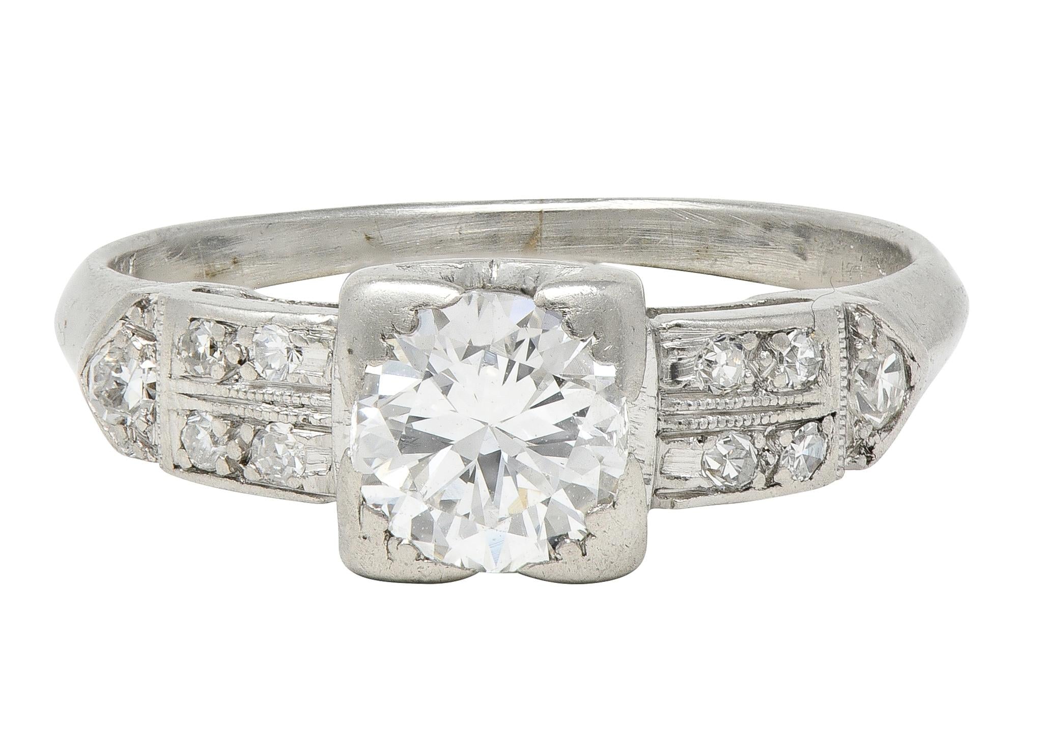 Art Deco Transitional Cut Diamond Platinum Vintage Arrow Engagement Ring