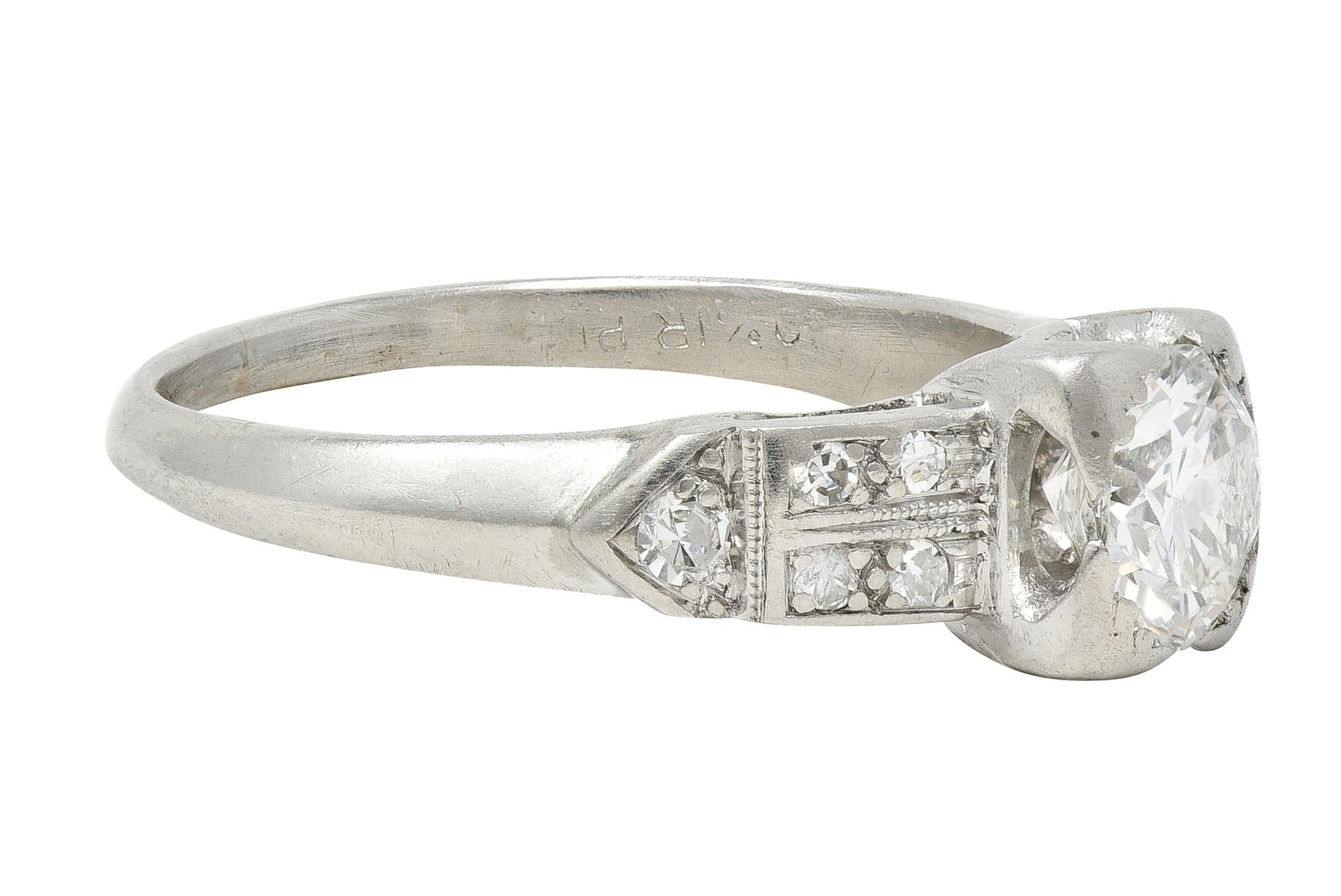 Art Deco Transitional Cut Diamond Platinum Vintage Arrow Engagement Ring