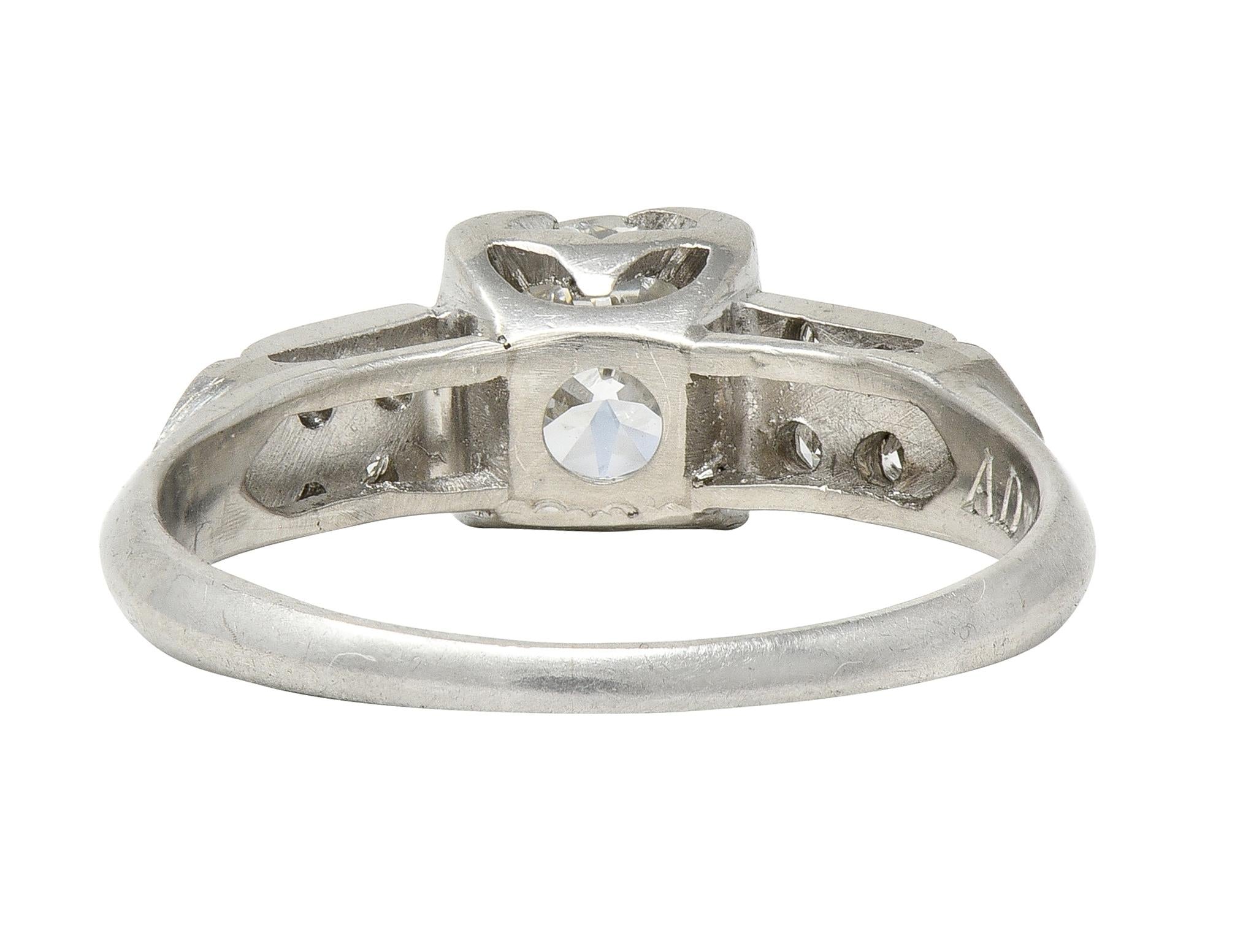 Art Deco Transitional Cut Diamond Platinum Vintage Arrow Engagement Ring