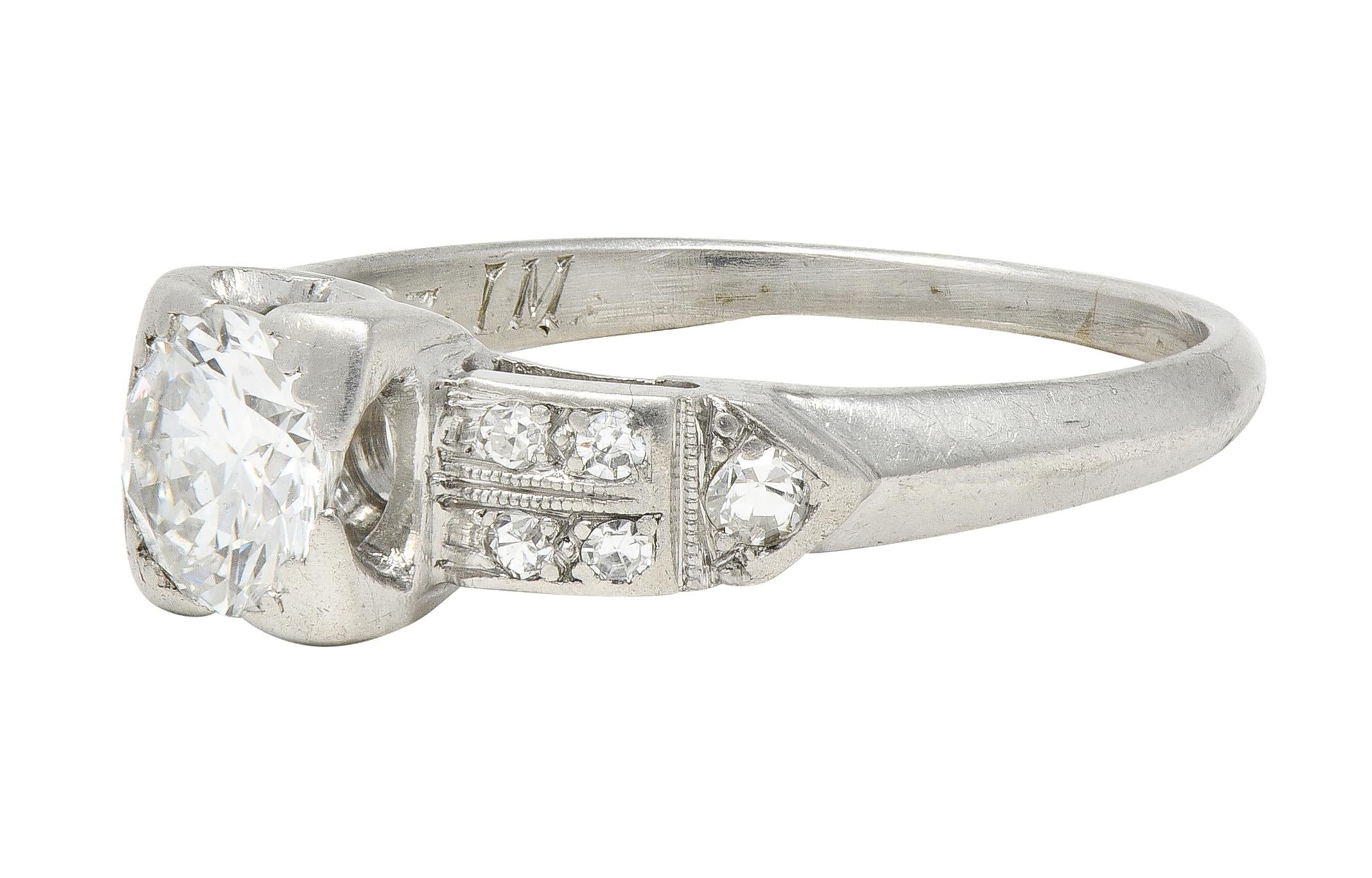 Art Deco Transitional Cut Diamond Platinum Vintage Arrow Engagement Ring