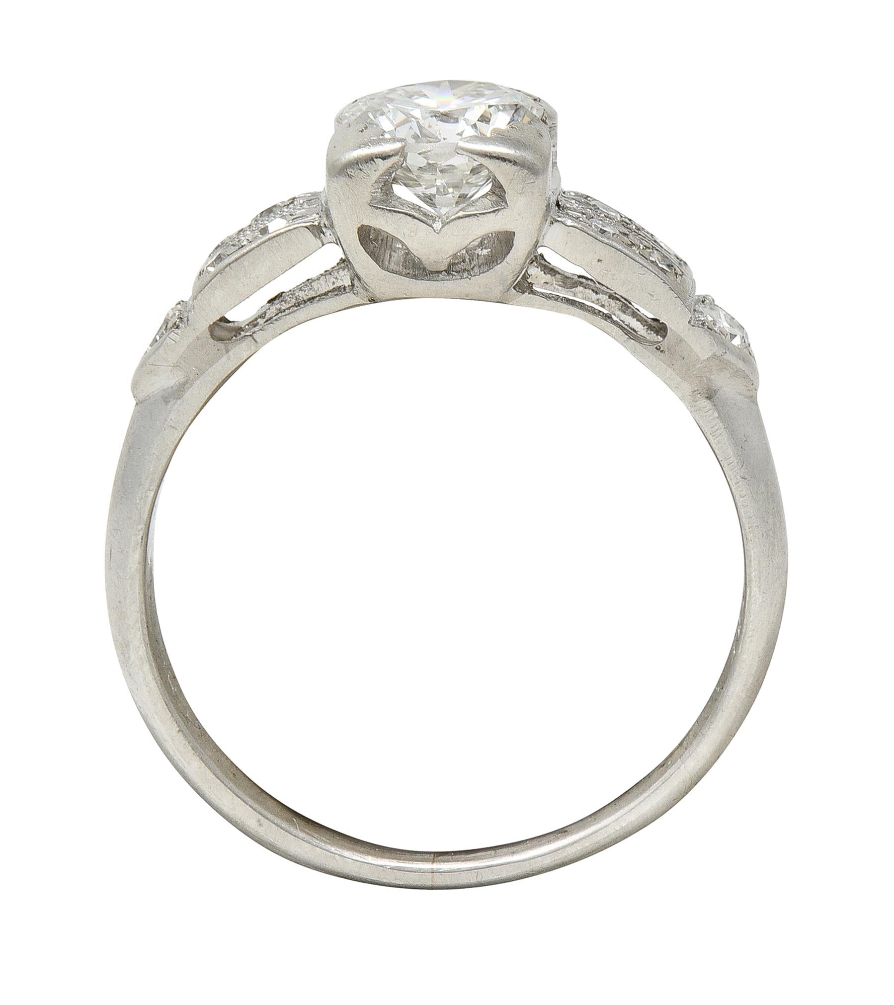 Art Deco Transitional Cut Diamond Platinum Vintage Arrow Engagement Ring