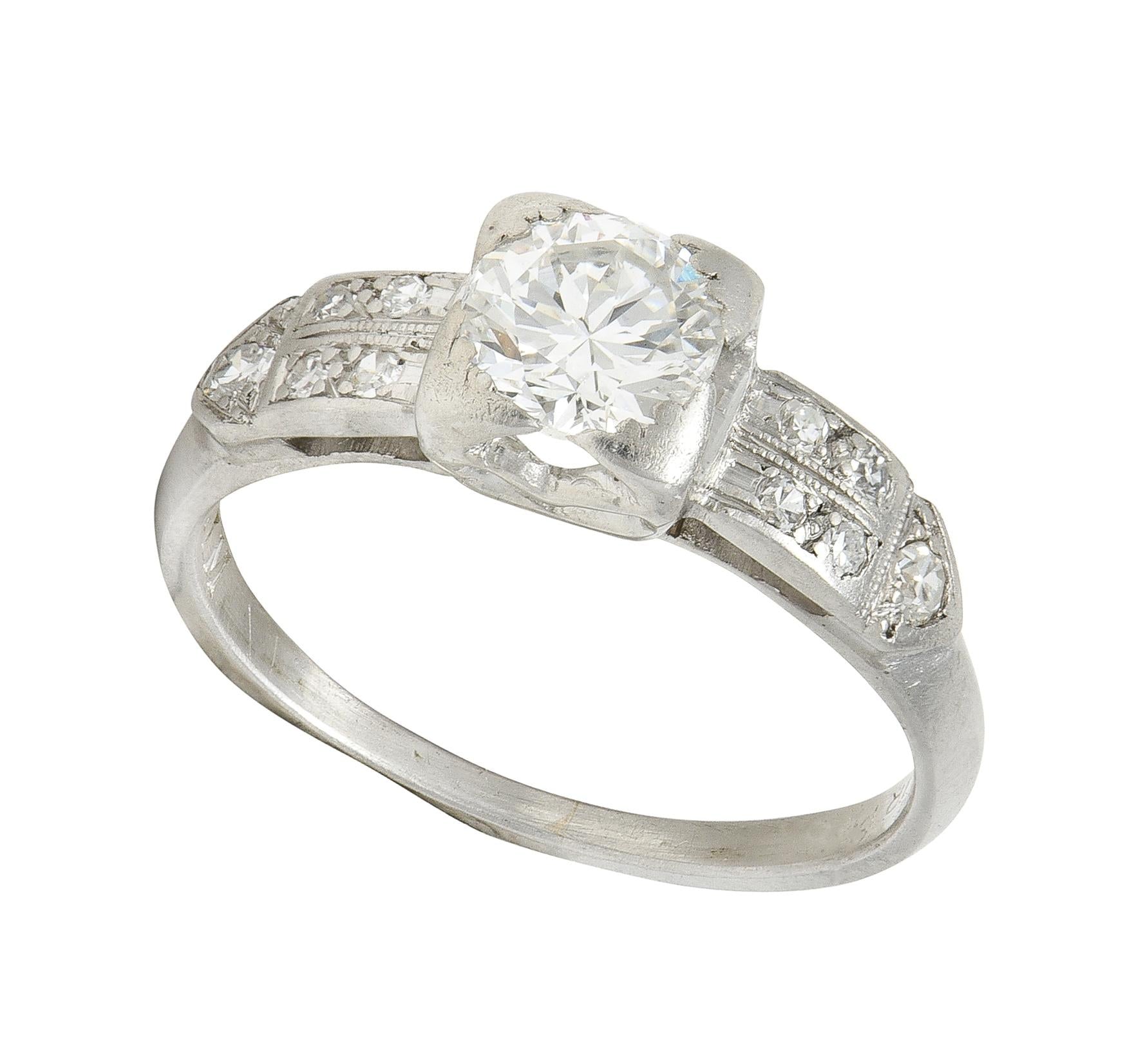 Art Deco Transitional Cut Diamond Platinum Vintage Arrow Engagement Ring