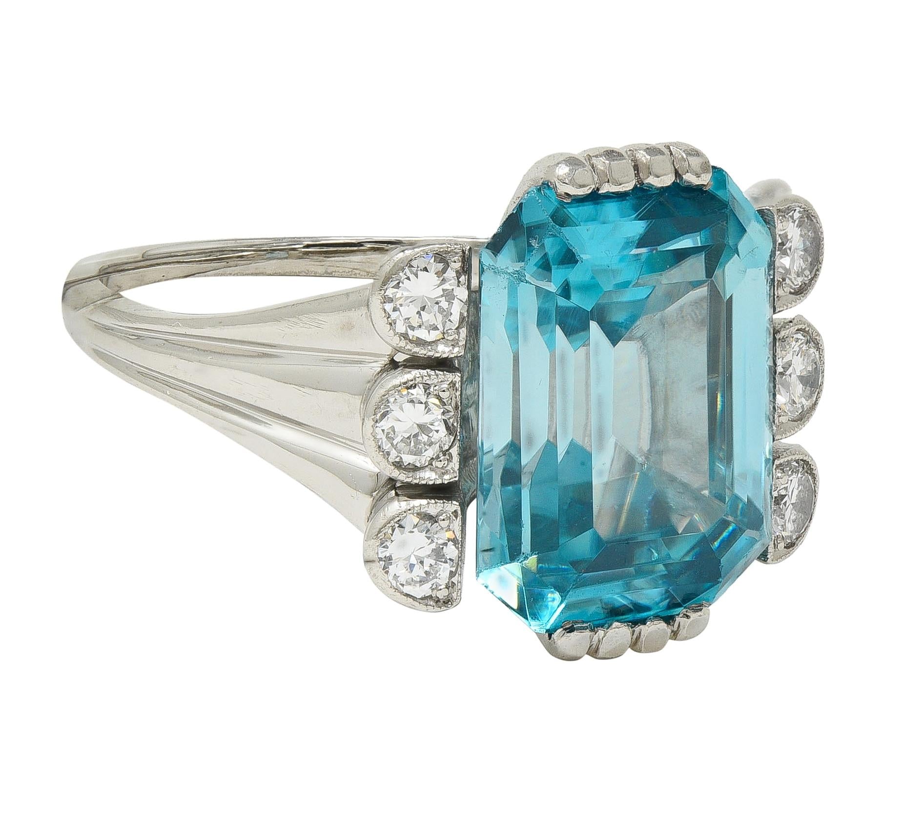Mid-Century 12.00 CTW Zircon Diamond Platinum Vintage Cocktail Ring
