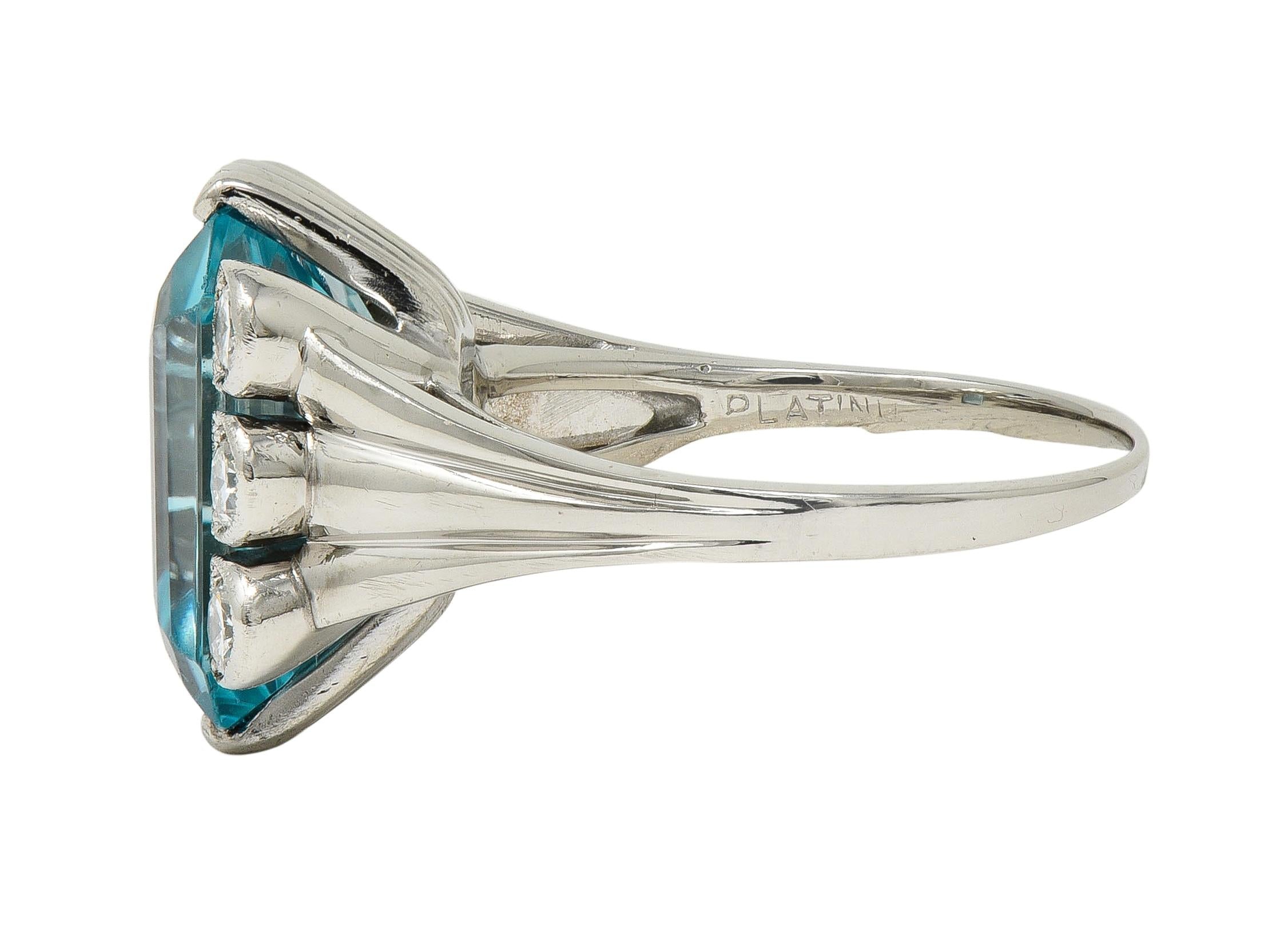 Mid-Century 12.00 CTW Zircon Diamond Platinum Vintage Cocktail Ring