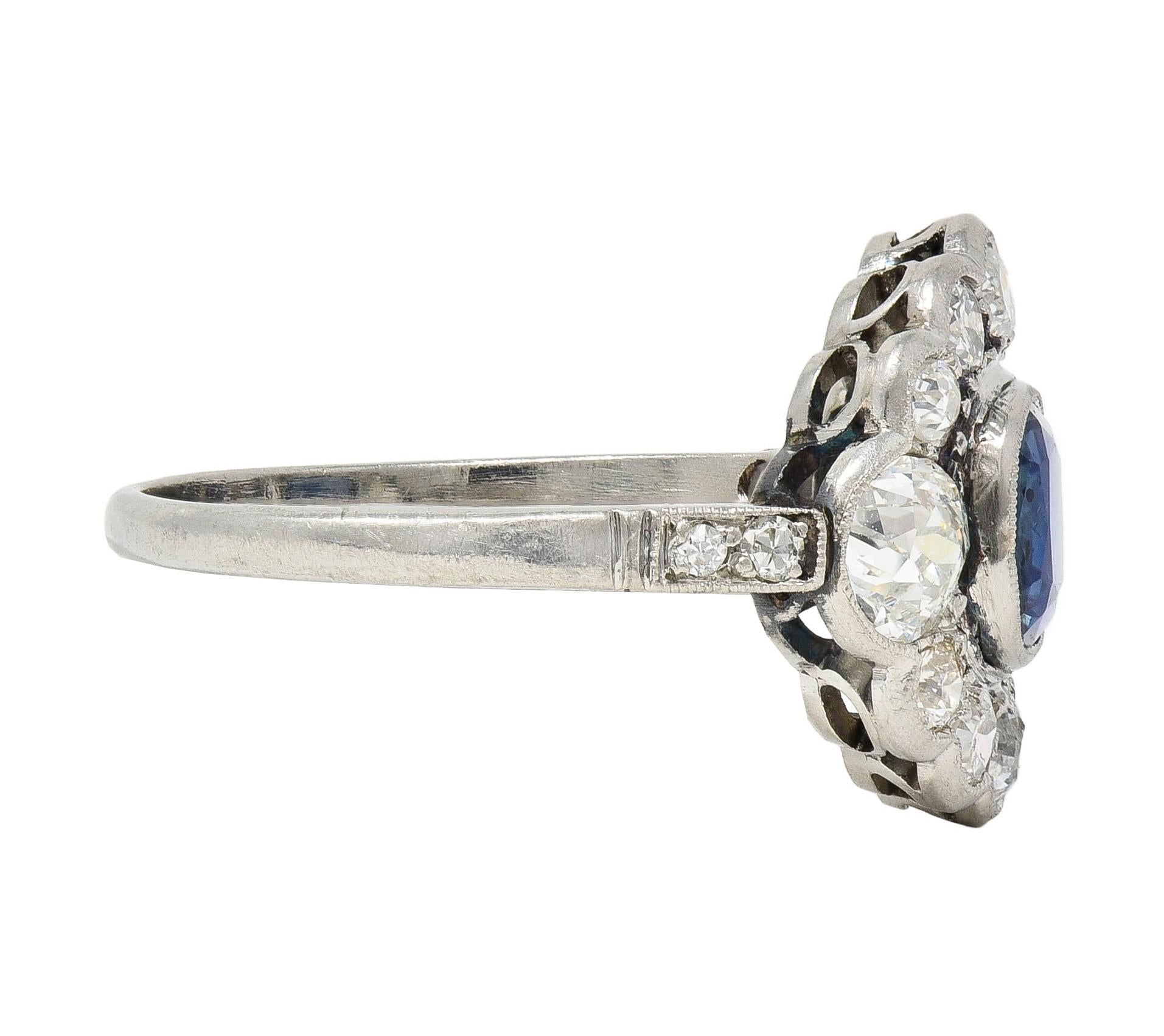 Art Deco 2.69 CTW No Heat Sapphire Diamond Platinum Vintage Halo Ring GIA