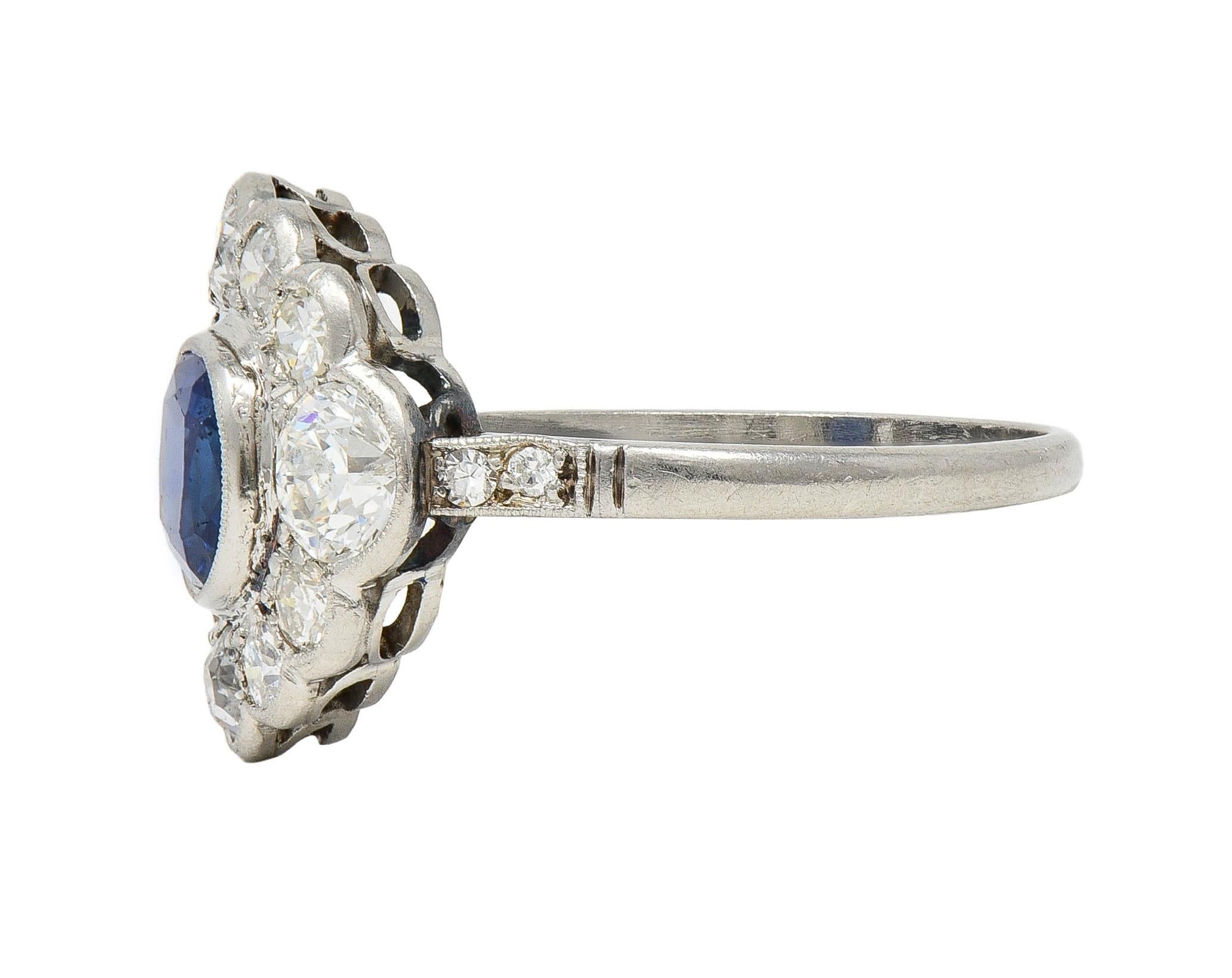 Art Deco 2.69 CTW No Heat Sapphire Diamond Platinum Vintage Halo Ring GIA