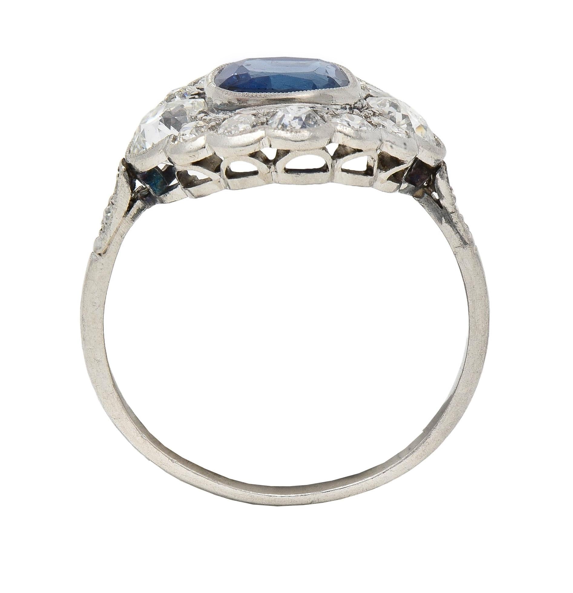 Art Deco 2.69 CTW No Heat Sapphire Diamond Platinum Vintage Halo Ring GIA