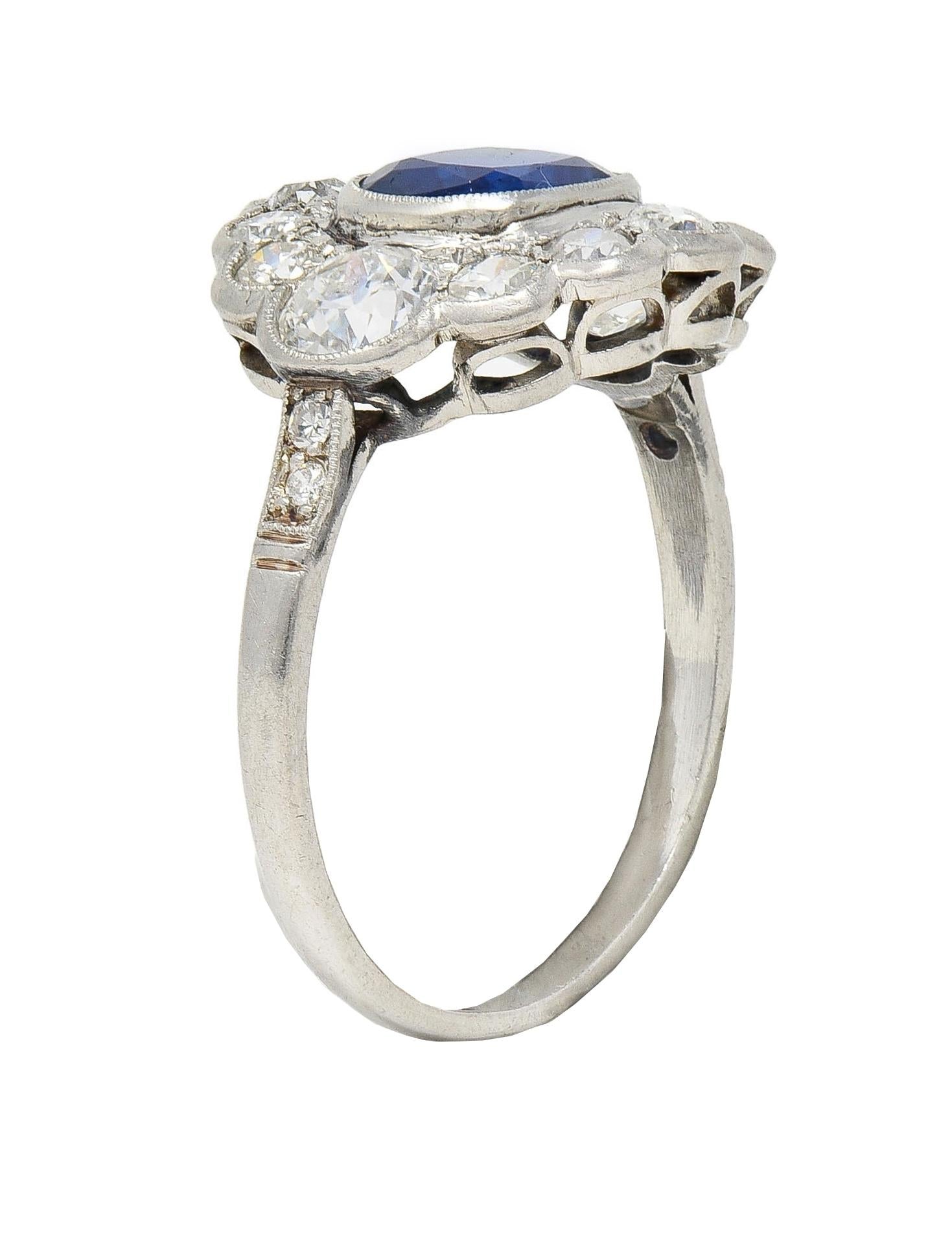 Art Deco 2.69 CTW No Heat Sapphire Diamond Platinum Vintage Halo Ring GIA