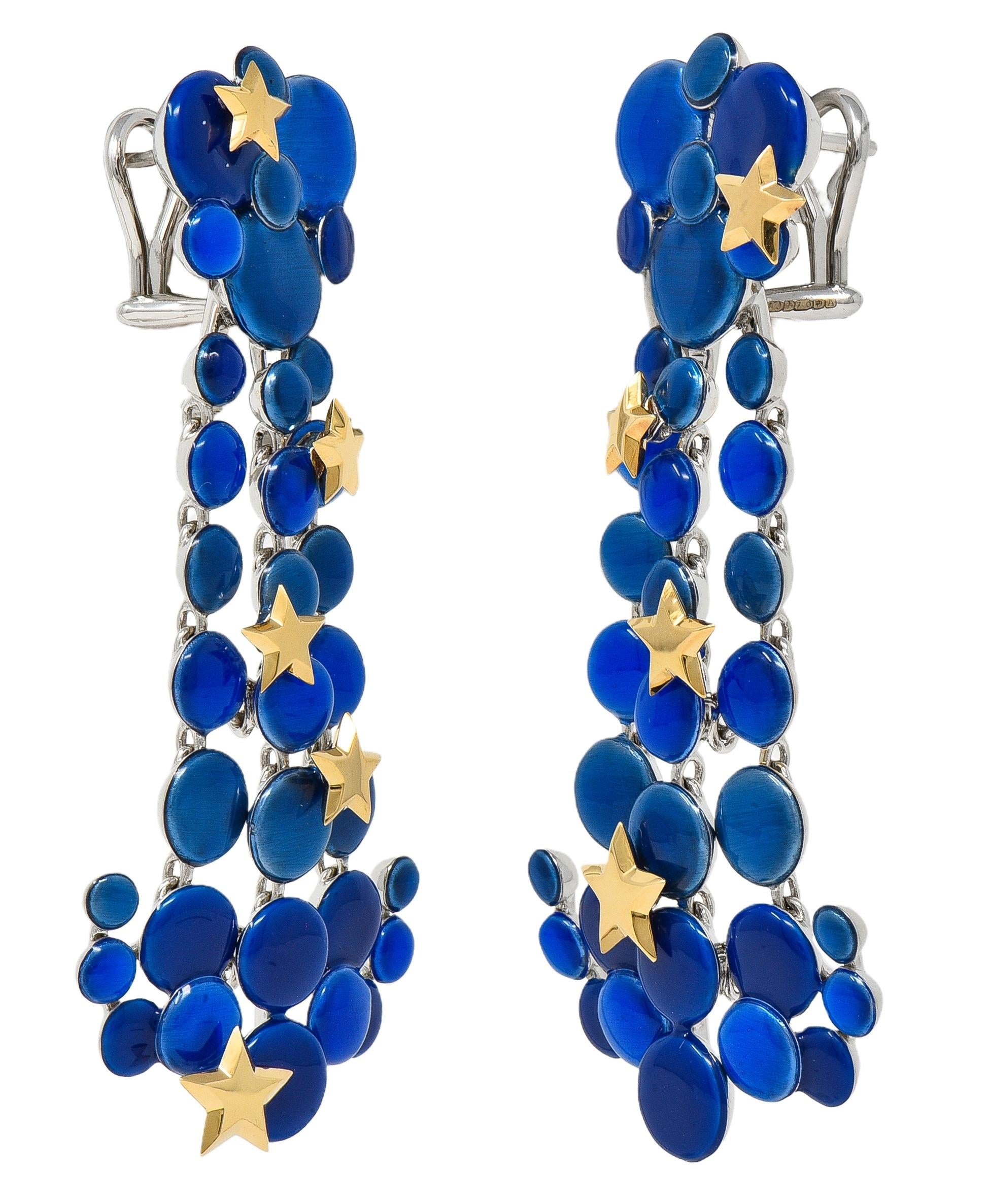 The Royal Mint Enamel 18K White Gold Orrery Night Sky Drop Earrings