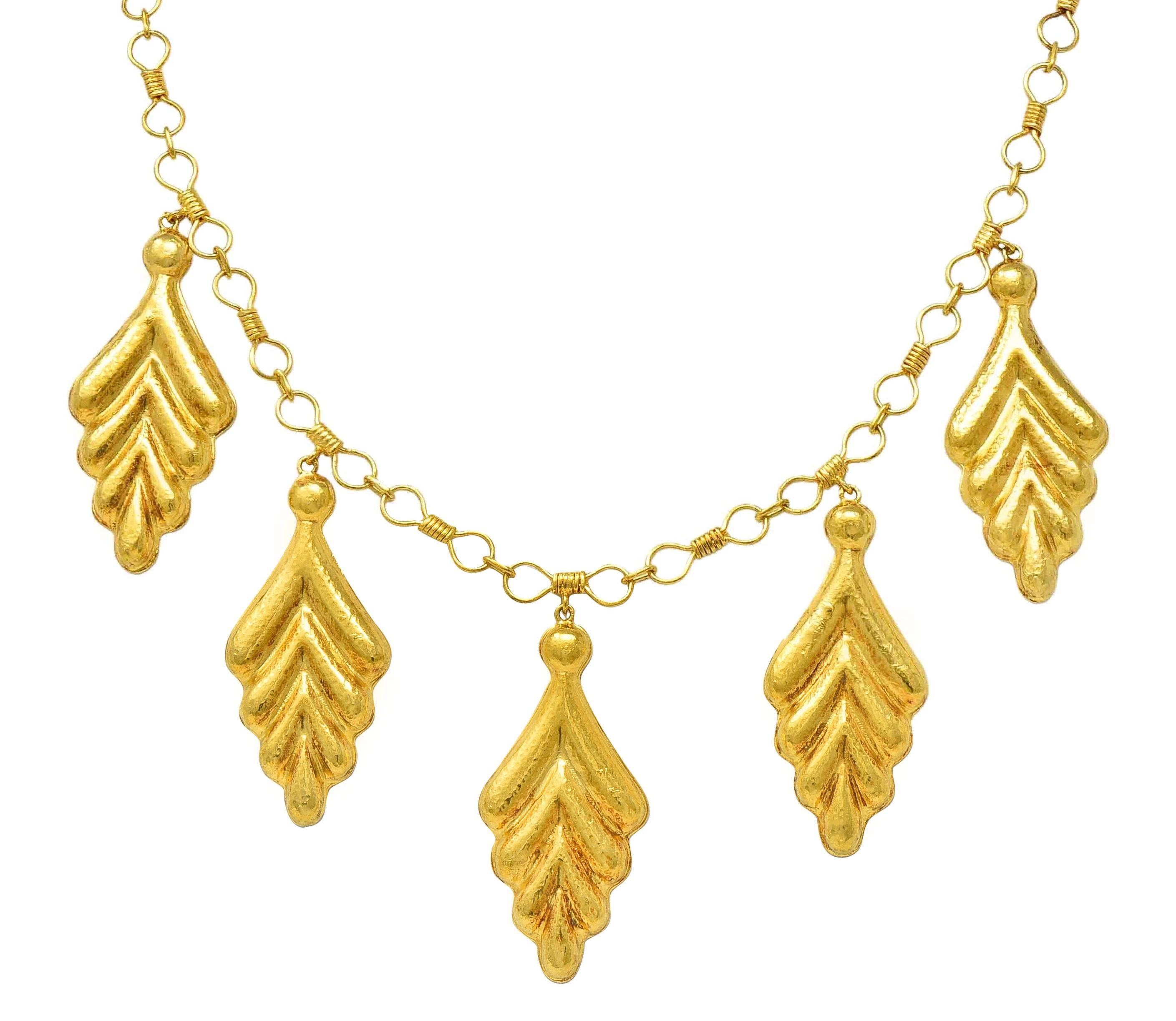 Ilias Lalaounis 1990's 18 Karat Yellow Gold Vintage Foliate Station Necklace