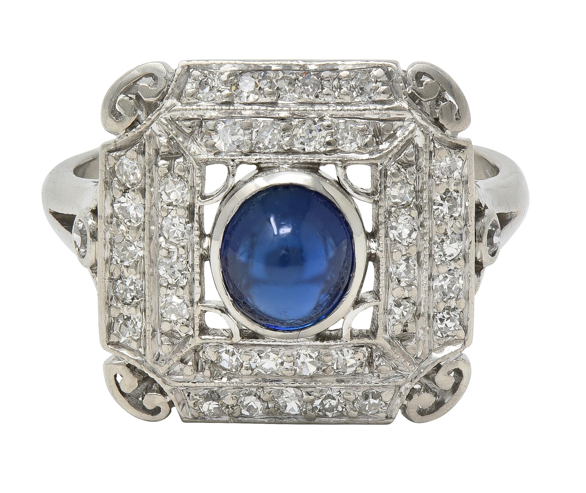 Art Deco 1.81 CTW Sapphire Diamond Platinum Vintage Dinner Ring