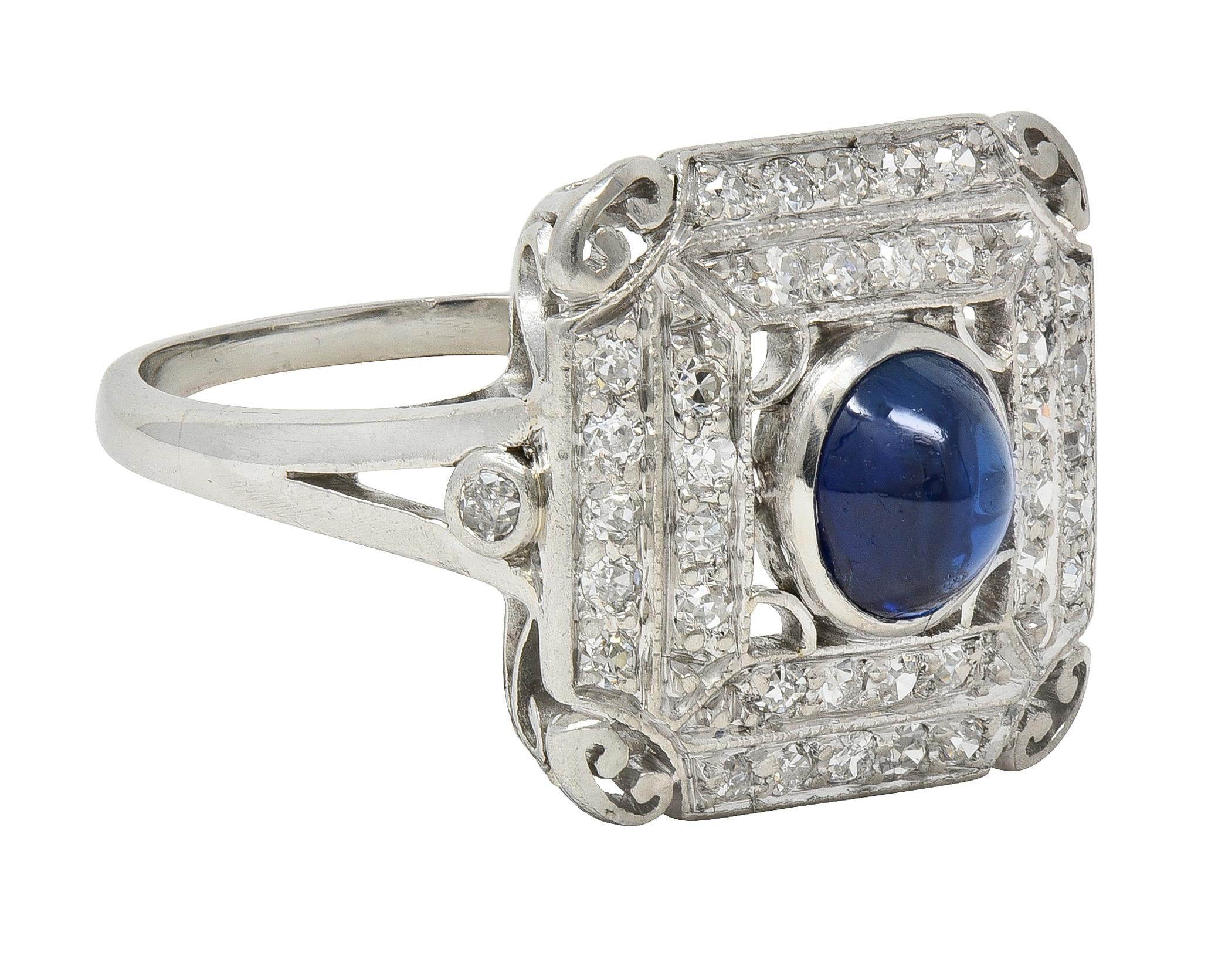 Art Deco 1.81 CTW Sapphire Diamond Platinum Vintage Dinner Ring