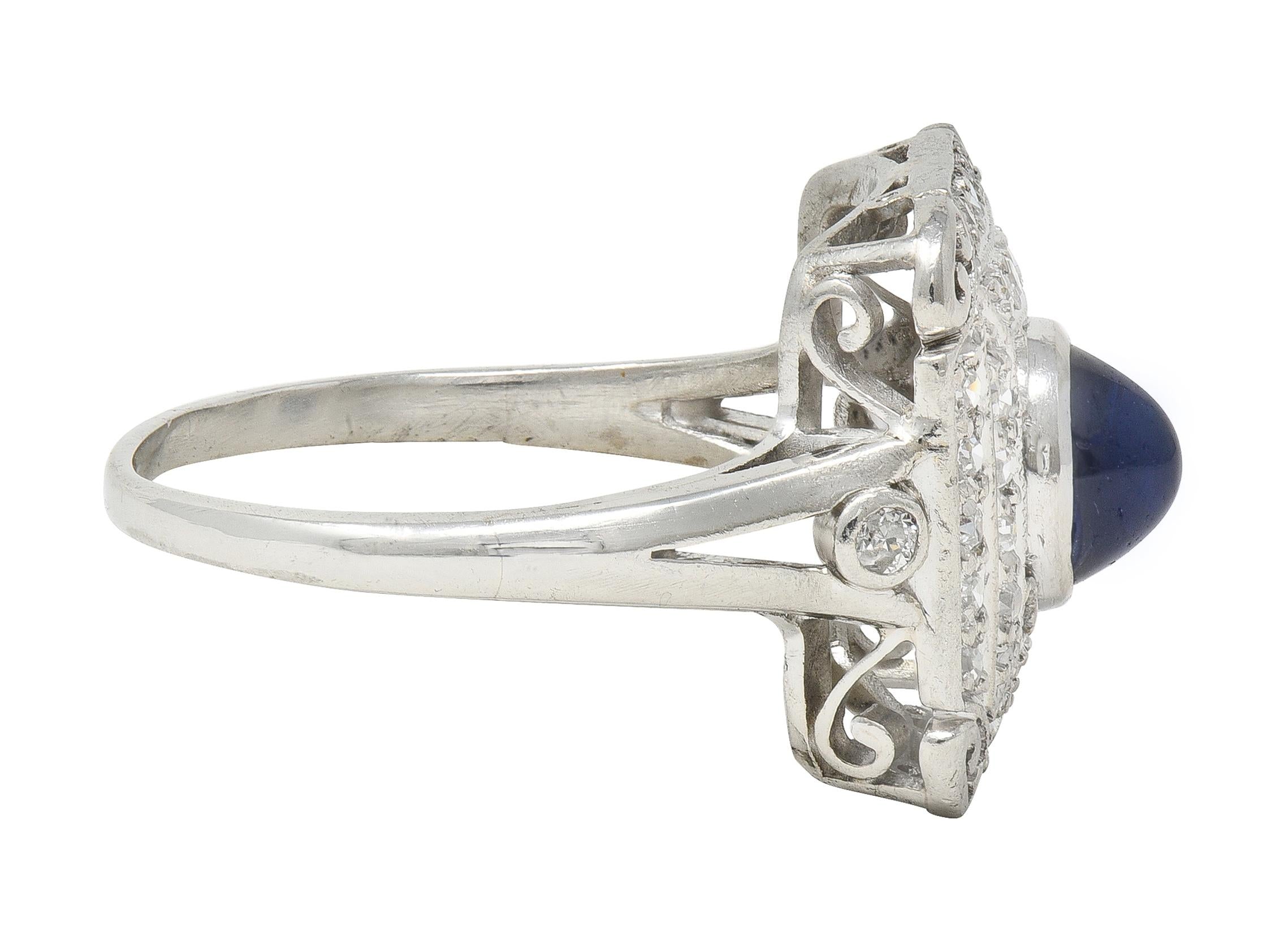 Art Deco 1.81 CTW Sapphire Diamond Platinum Vintage Dinner Ring