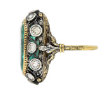 Buccellati 8.48 CTW Emerald Diamond 18 Karat Gold Silver Foliate Vintage Ring