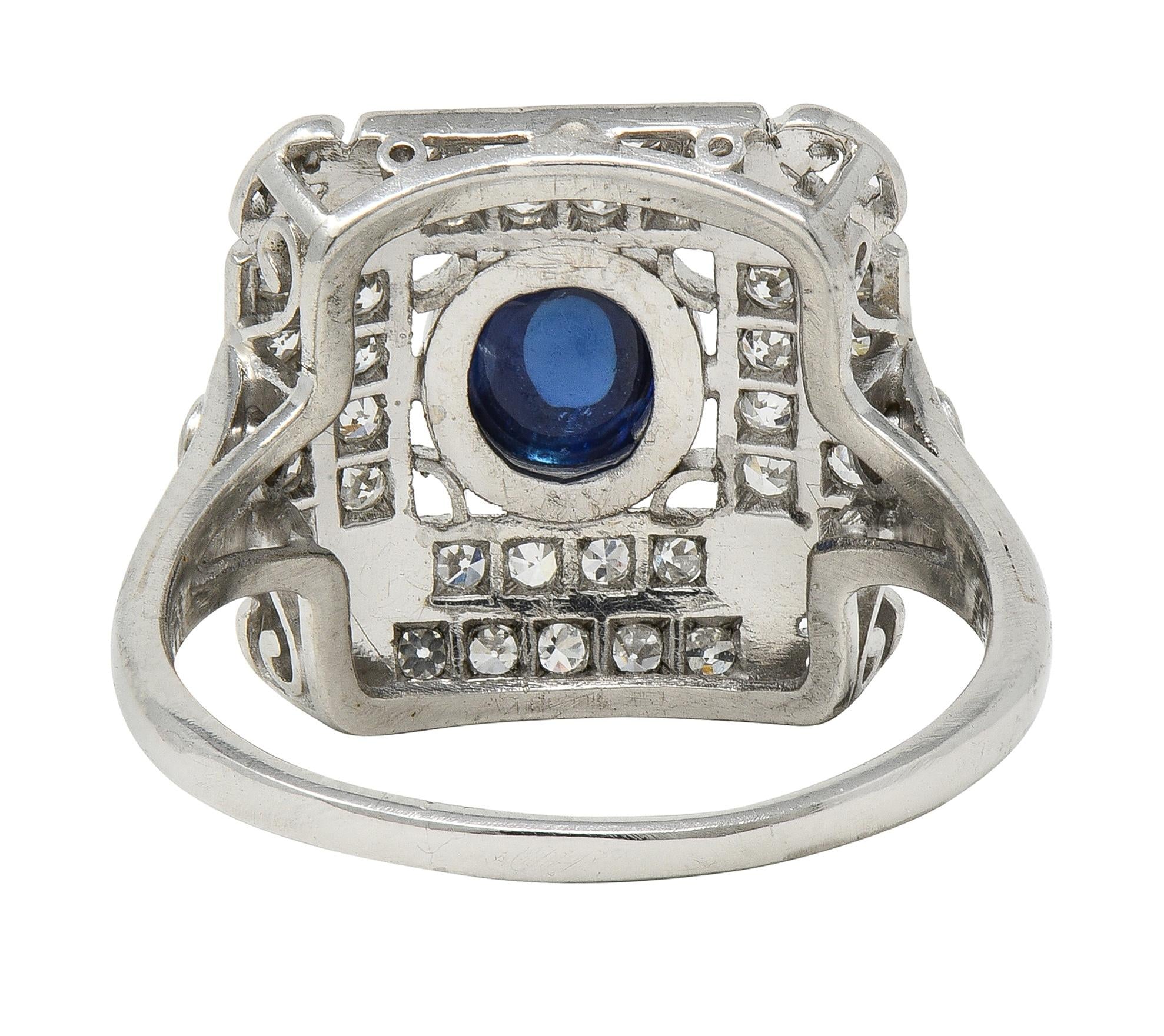 Art Deco 1.81 CTW Sapphire Diamond Platinum Vintage Dinner Ring