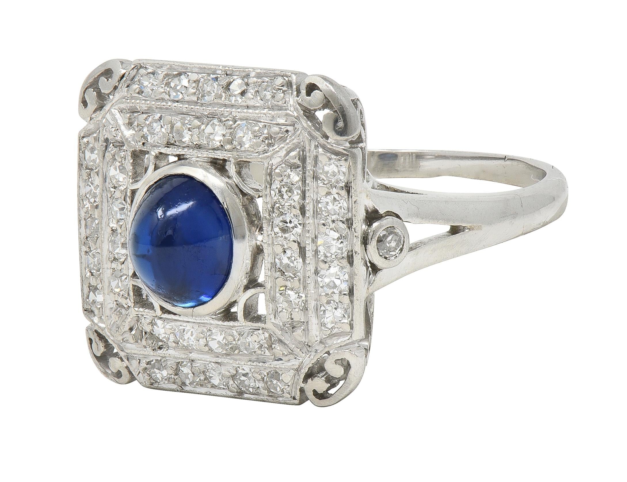 Art Deco 1.81 CTW Sapphire Diamond Platinum Vintage Dinner Ring