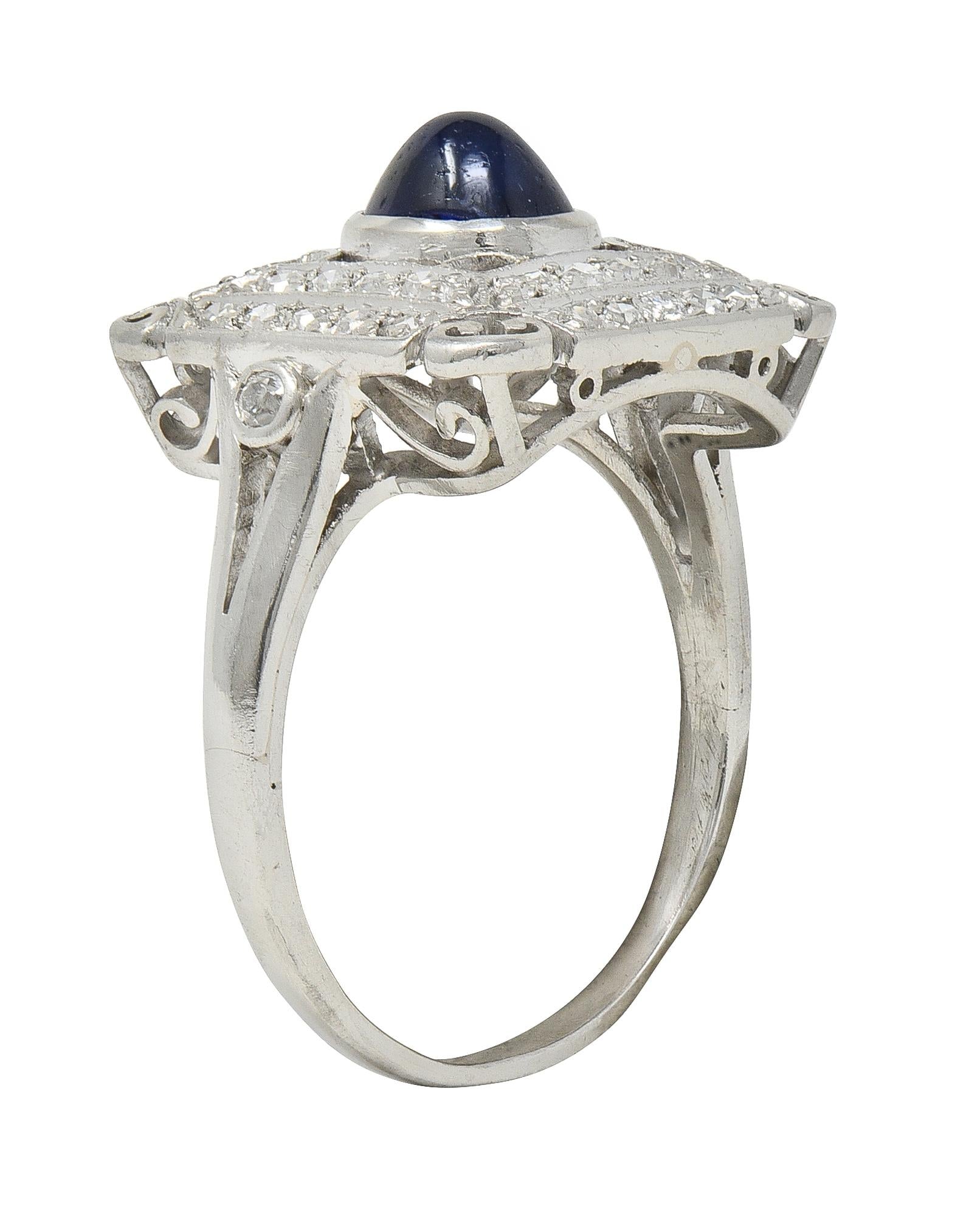 Art Deco 1.81 CTW Sapphire Diamond Platinum Vintage Dinner Ring