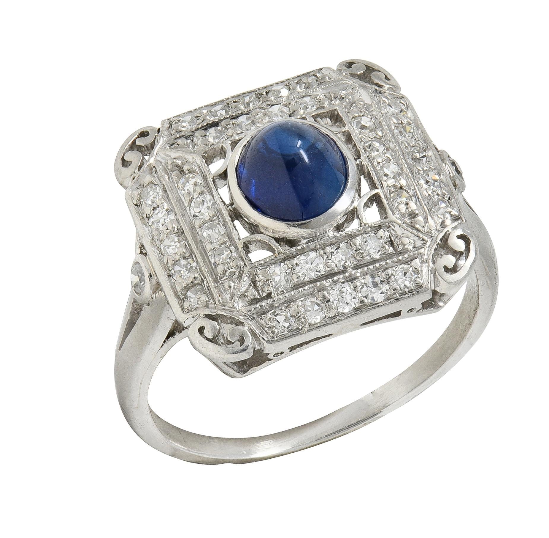 Art Deco 1.81 CTW Sapphire Diamond Platinum Vintage Dinner Ring
