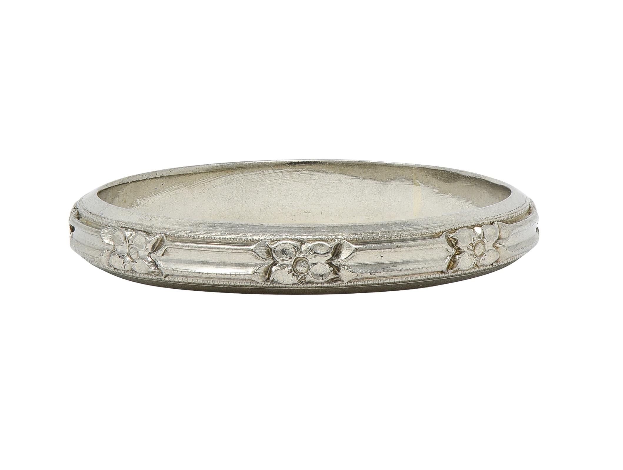 Belais Art Deco 18 Karat White Gold Vintage Orange Blossom Wedding Band Ring