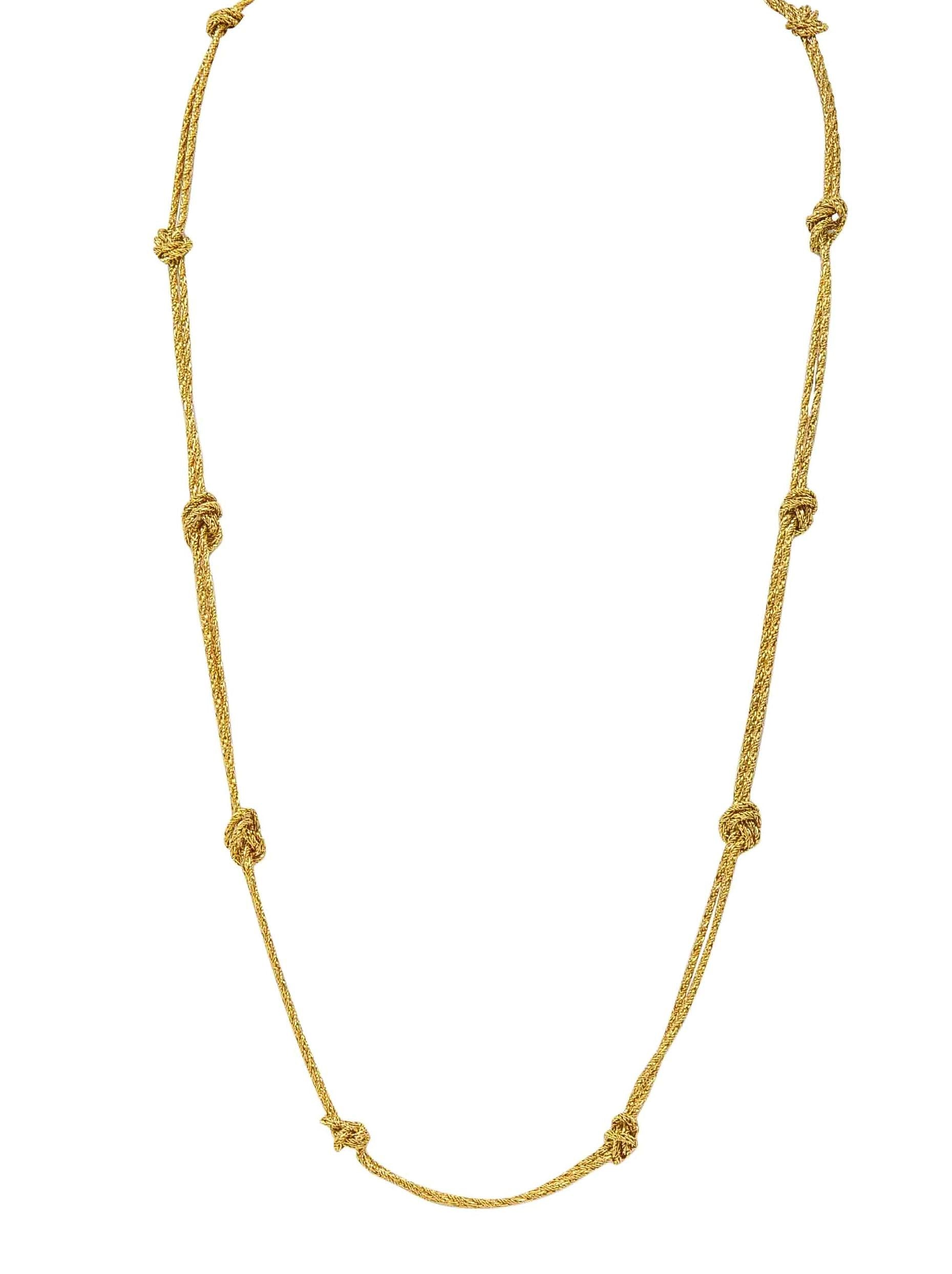 Tiffany & Co. 1960's 18K Gold Vintage Knotted Rope Chain Station Necklace