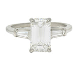 Mid-Century 2.56 CTW Emerald Diamond Platinum 3 Stone Vintage Engagement Ring