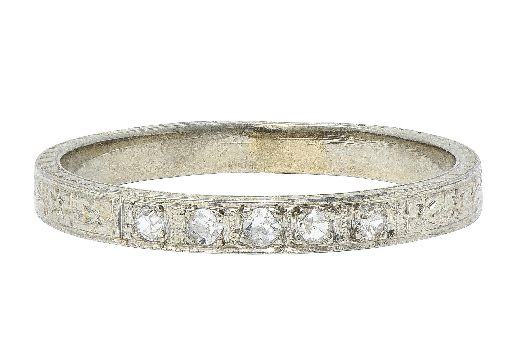 Art Deco Diamond 18 Karat Gold Vintage Wheat Orange Blossom Wedding Band Ring