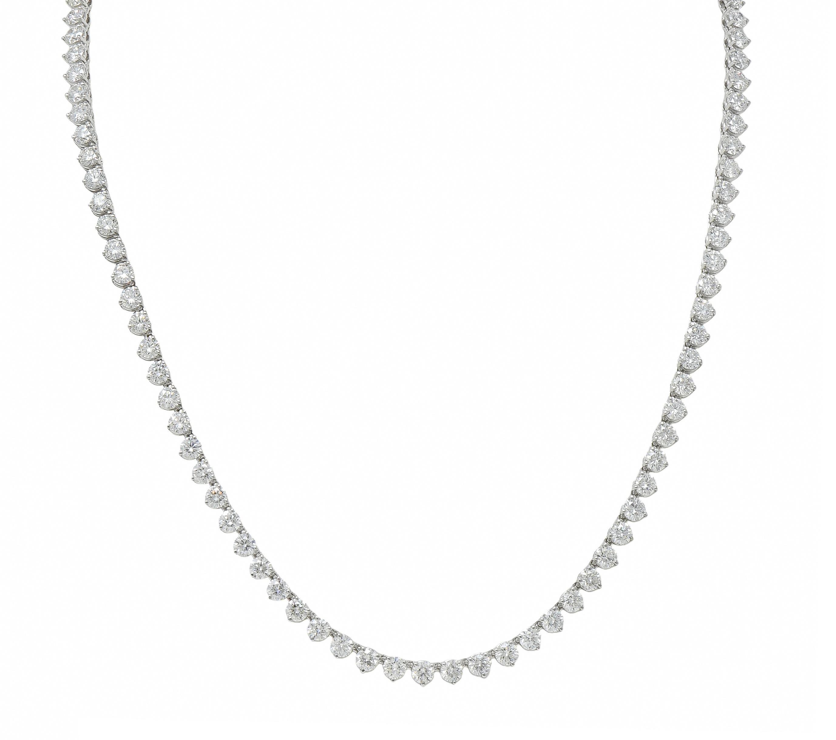 24.48 CTW Round Brilliant Cut Diamond 18 Karat White Gold Riviera Necklace