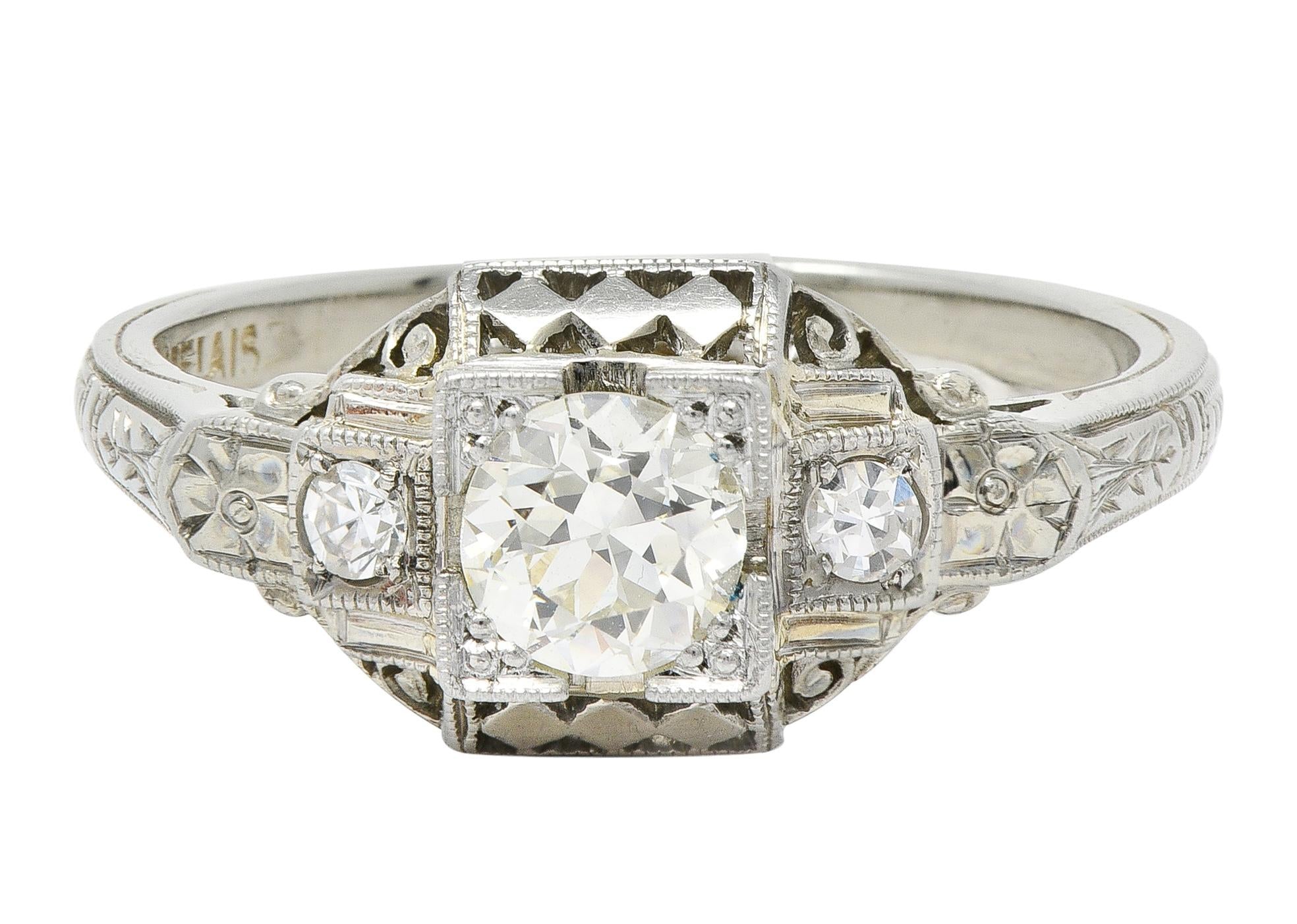 Belais Art Deco 0.45 CTW Old Mine Diamond 18K Gold Checkerboard Vintage Ring