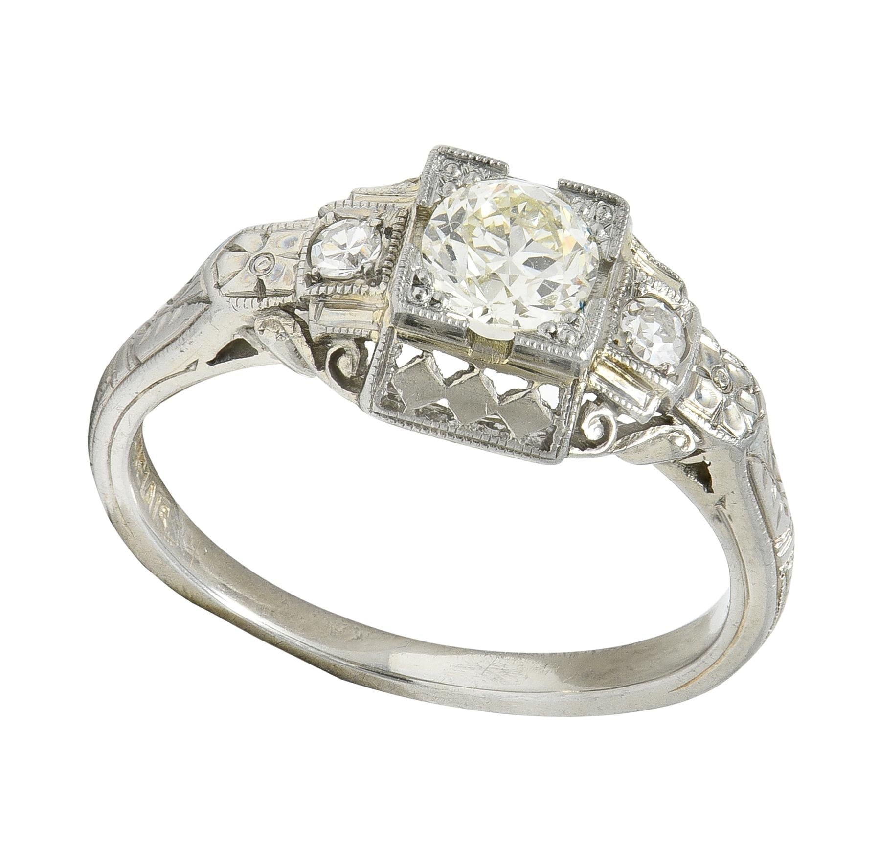 Belais Art Deco 0.45 CTW Old Mine Diamond 18K Gold Checkerboard Vintage Ring