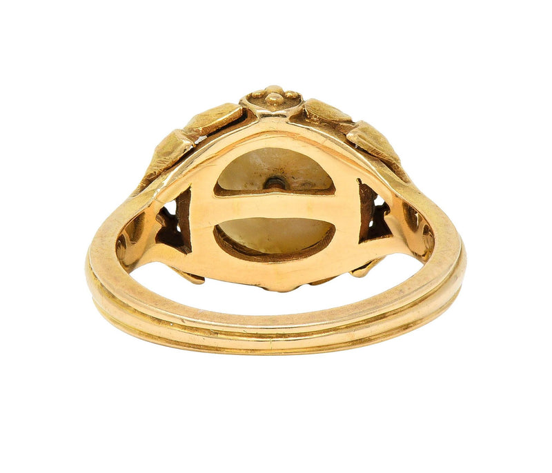 Allsopp Art Nouveau Baroque Pearl 14 Karat Yellow Gold Foliate Antique Vine Ring