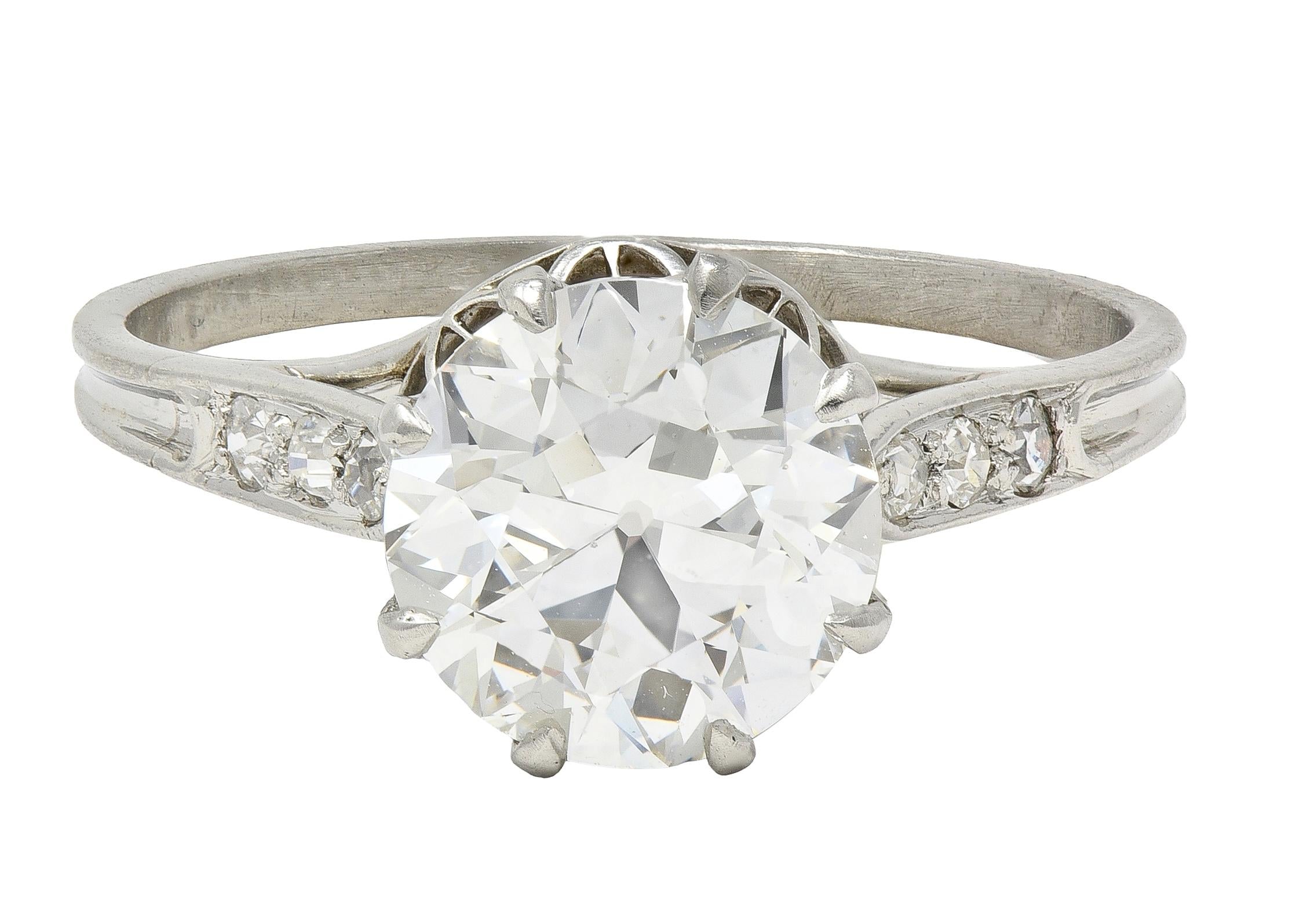Art Deco 2.40 CTW European Diamond Platinum Vintage Cathedral Engagement Ring