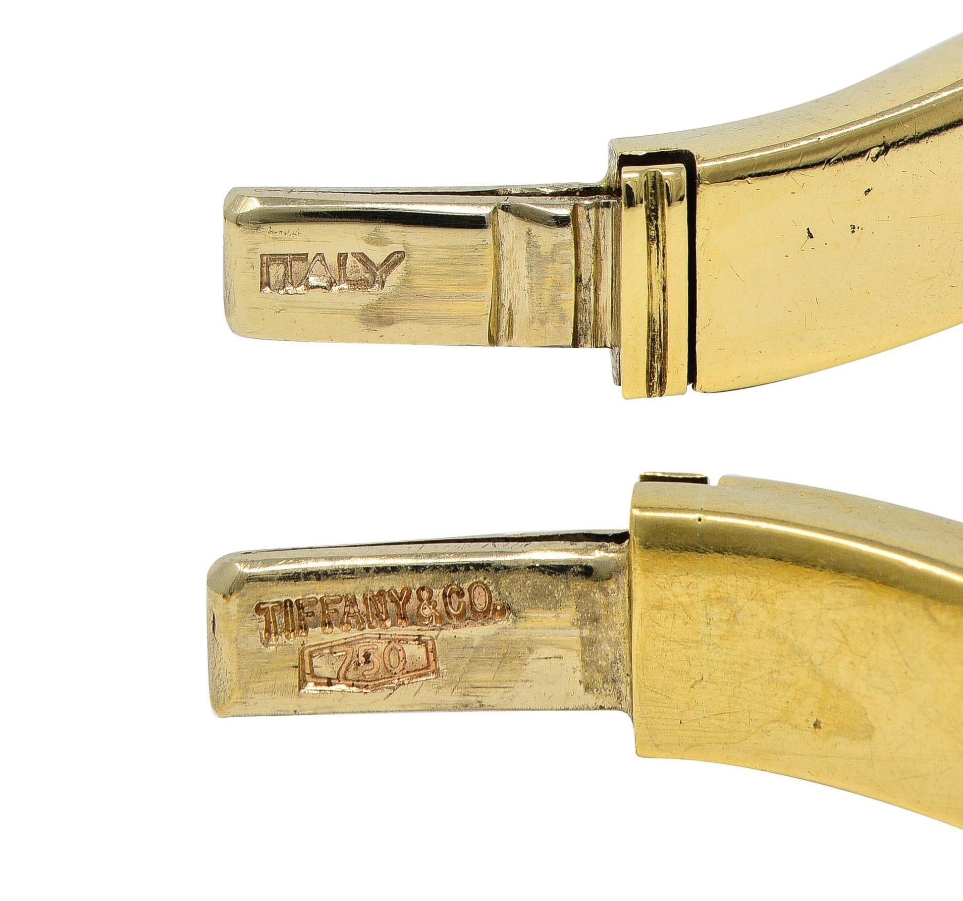 Tiffany & Co. 1980's 18 Karat Yellow Gold Vintage Inscribed Wave Bangle Bracelet